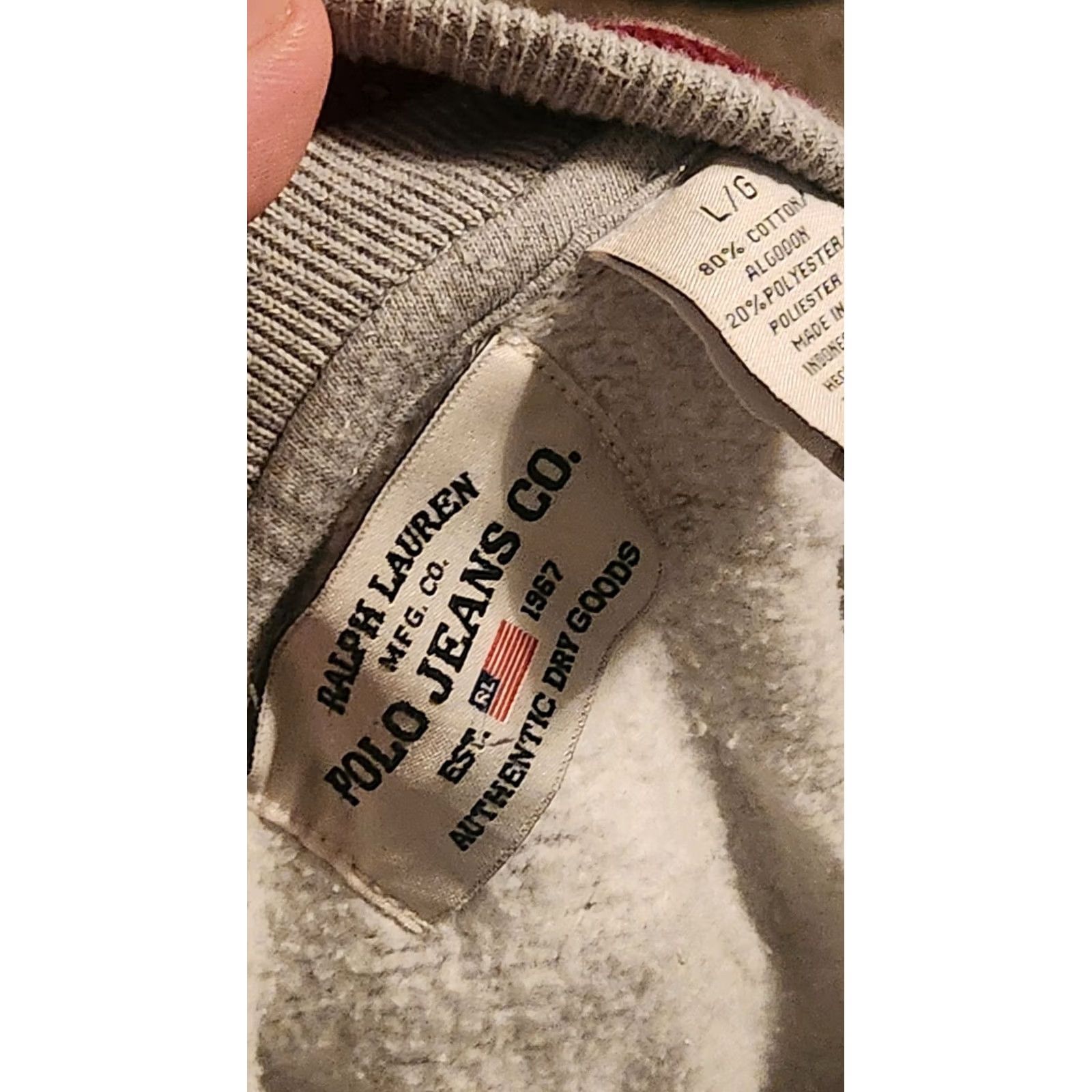 Polo Ralph Lauren VINTAGE Polo Ralph Lauren Sweatshirt Men L Grey Crew Neck Fleece Button Polo Jeans Bear Classic Size Regular Size US L / EU 52-54 / 3 - 3 Thumbnail