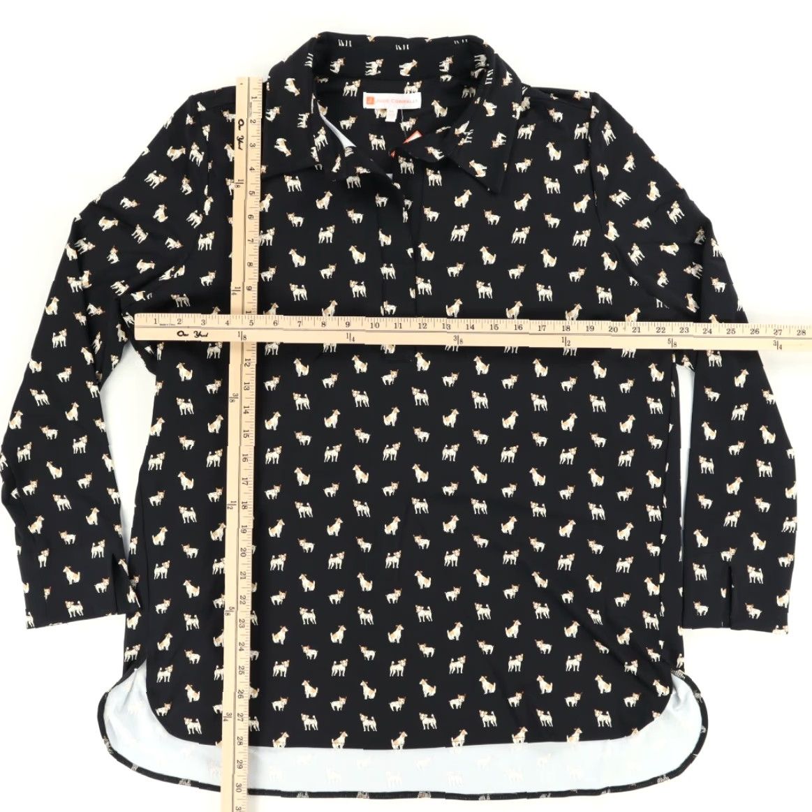Vintage Jude Connally Jack Russell Terrier Hadley Stretch All Over Print Long Sleeve Shirt Black Women's XXL Size XXL / US 16-18 / IT 52-54 - 3 Thumbnail