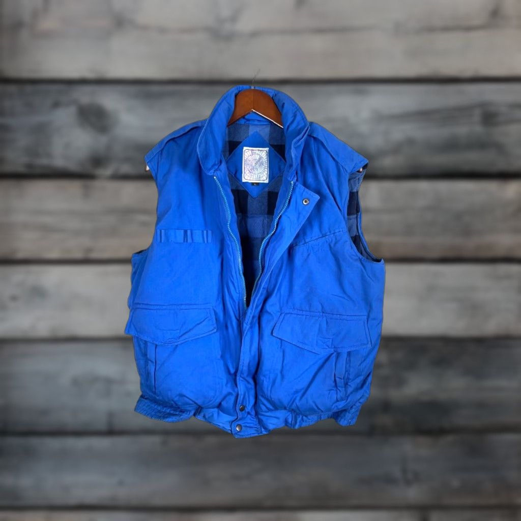Vintage VTG 90s Expeditions Vest Puffer Lined Flannel Hooded Zip Up Adult Large Blue Mens Size US L / EU 52-54 / 3 - 1 Thumbnail
