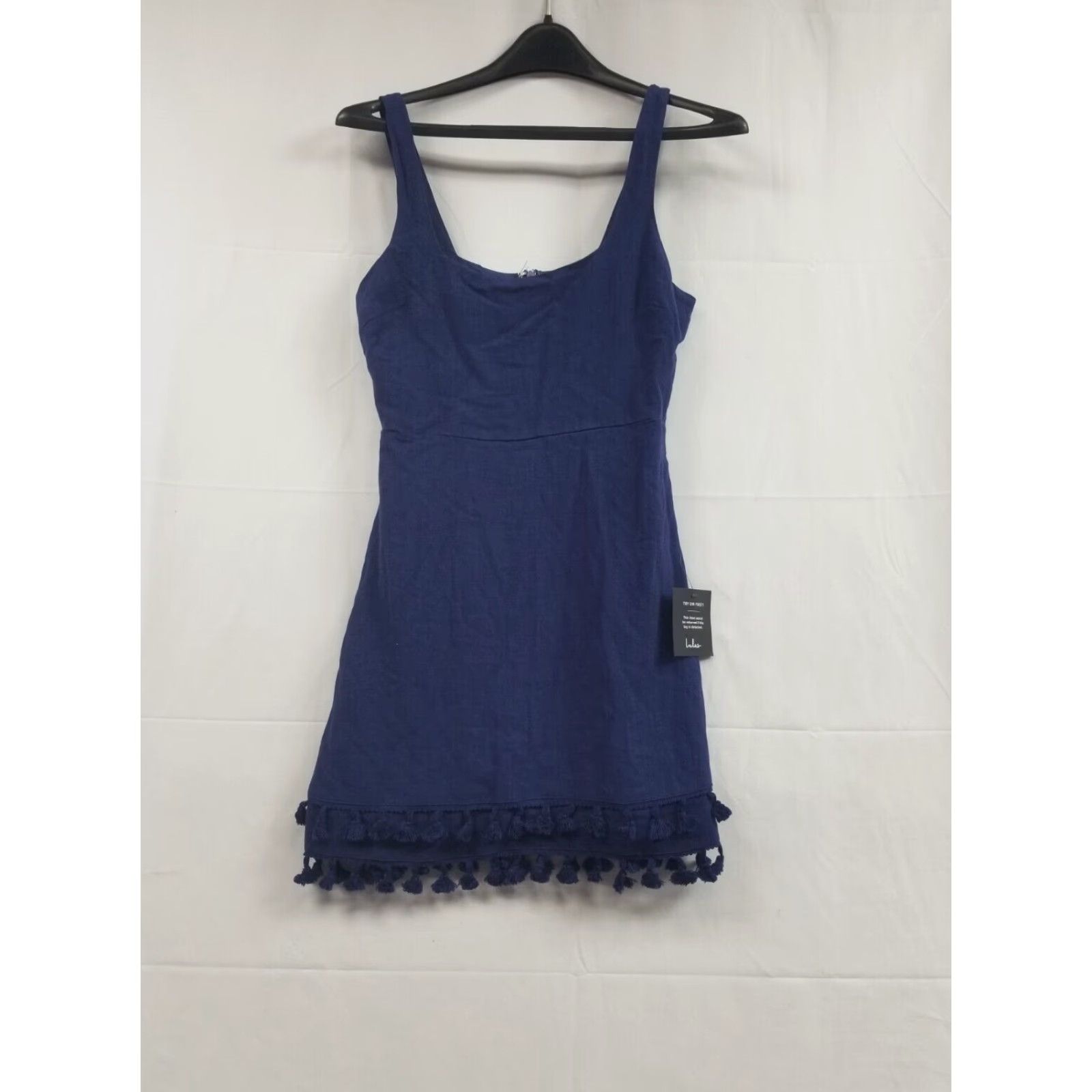 Lulus Lulus Linen Blend Tank Dress Women's Small Blue Fringe Hem Sleeveless Short Dress 90s Bohemian Beach Casual Party/Cocktail Size S / US 4 / IT 40 - 2 Thumbnail