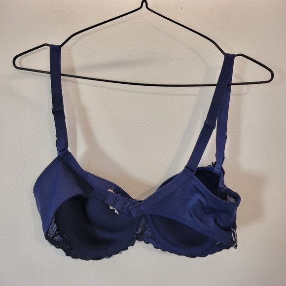 Other Simone Perele Andora Navy Blue Leaf Embroidered Bra - 32E Size ONE SIZE - 4 Thumbnail