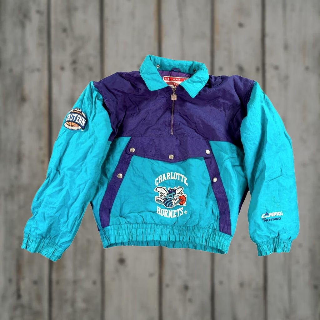 Nutmeg VINTAGE Nutmeg Charlotte Hornets Windbreaker Jacket XL Teal Purple 90s NBA Embroidered Logo Zip Snap Mens Size US XL / EU 56 / 4 - 1 Thumbnail