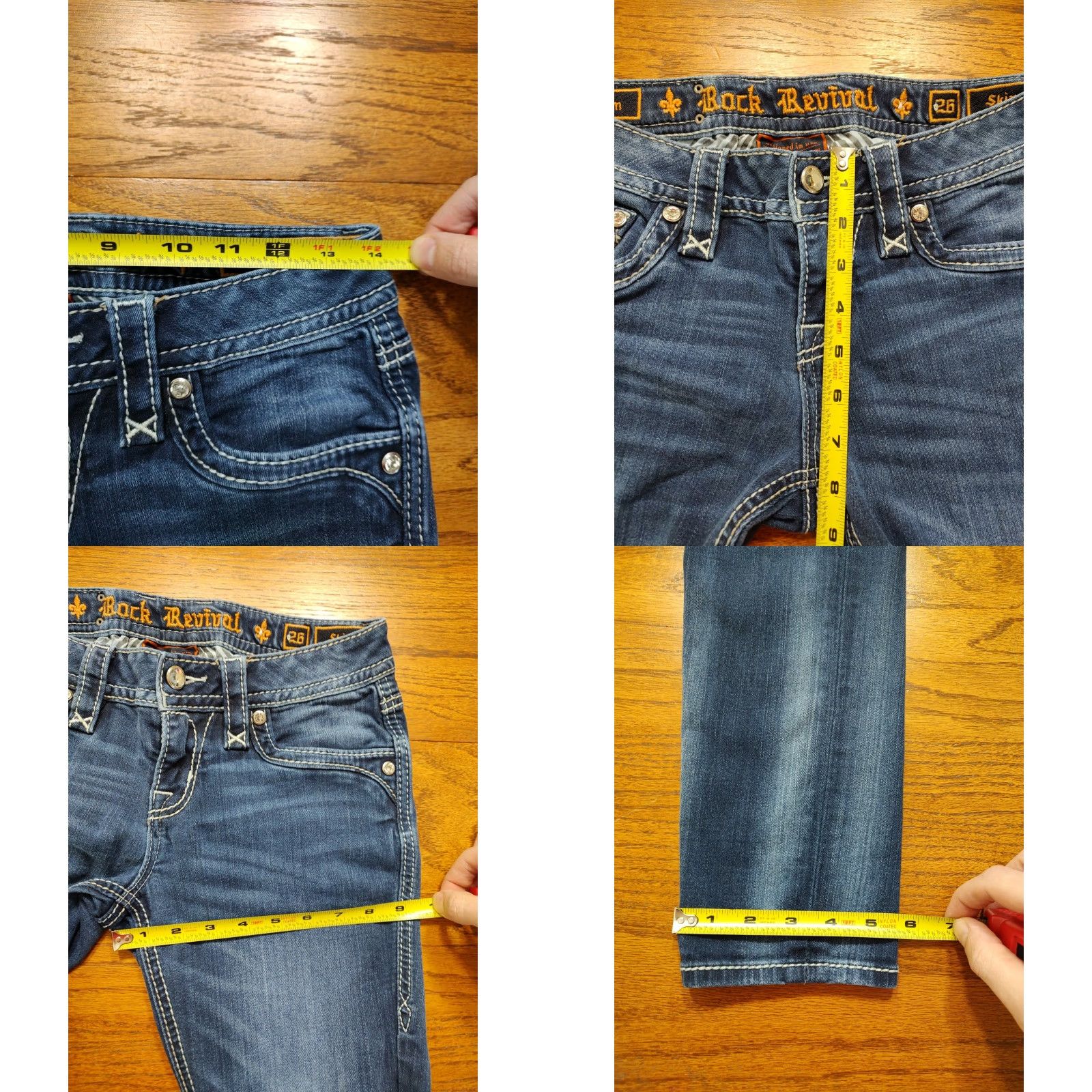 Vintage Rock Revival Jeans Womens Skinny 26 Regular 31in Blue Denim Rock Biker Logo Embroidered 5-Pocket Zip Button Stretch Modern N/A Size 26" / US 2 / IT 38 - 9 Thumbnail