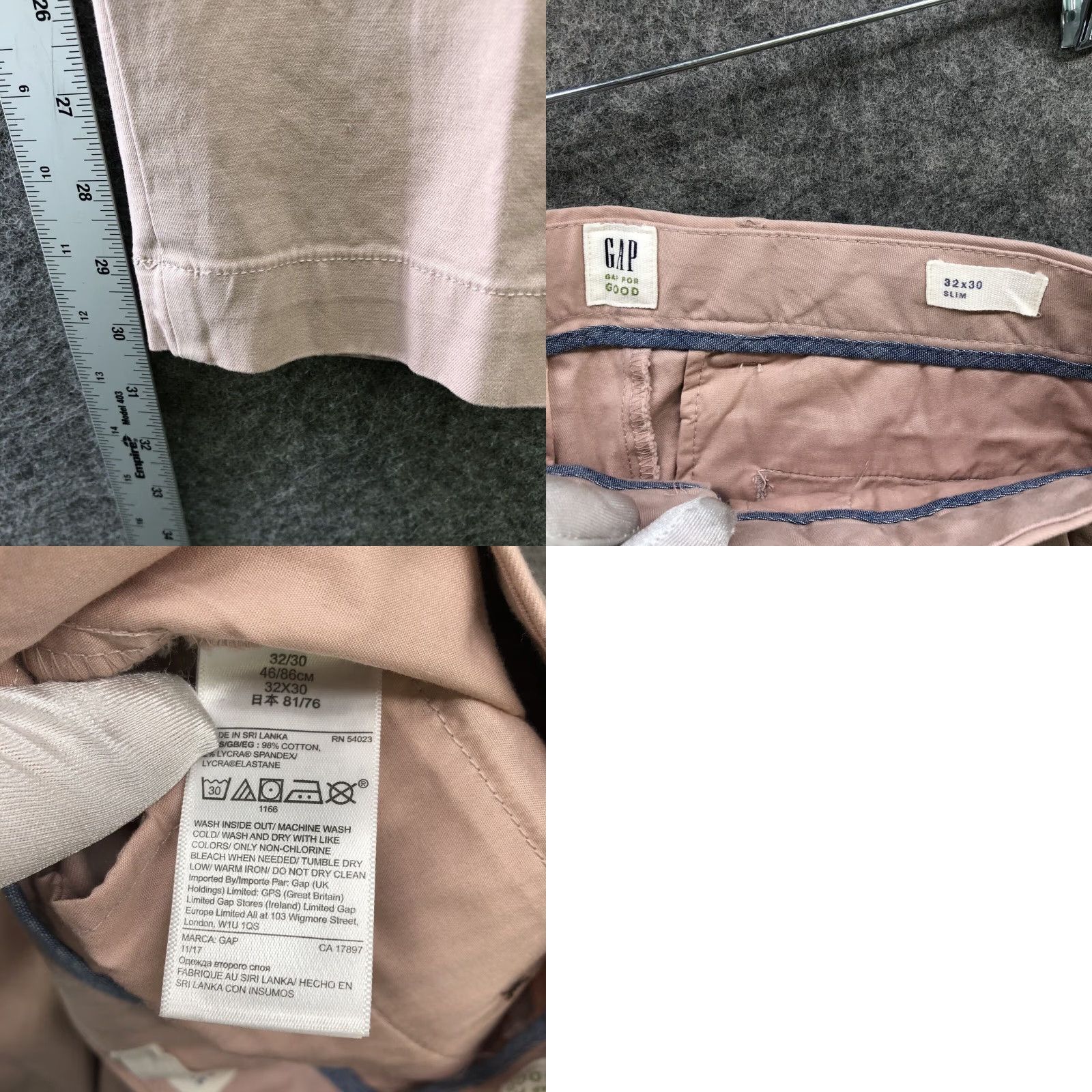 Gap GAP Pale Pink Chino Pants Mens 32x30 Slim Fit Flat Front Stretch Size US 32 / EU 48 - 8 Thumbnail