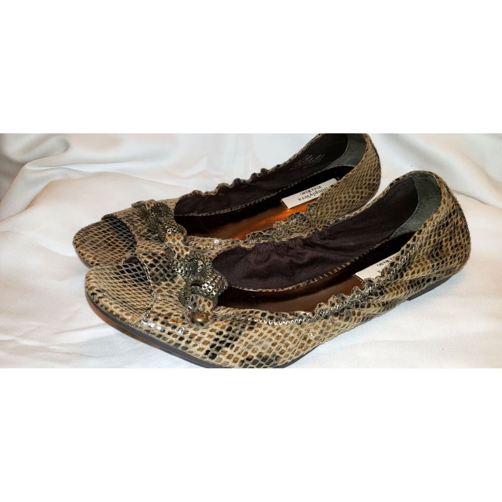 Vera Wang Vera Wang Flats Womens US 7.5 Clove Taupe Open Toe Dark Chain Accent Snakeskin Pattern Slip On Flat M Size US 8 / IT 38 - 7 Thumbnail