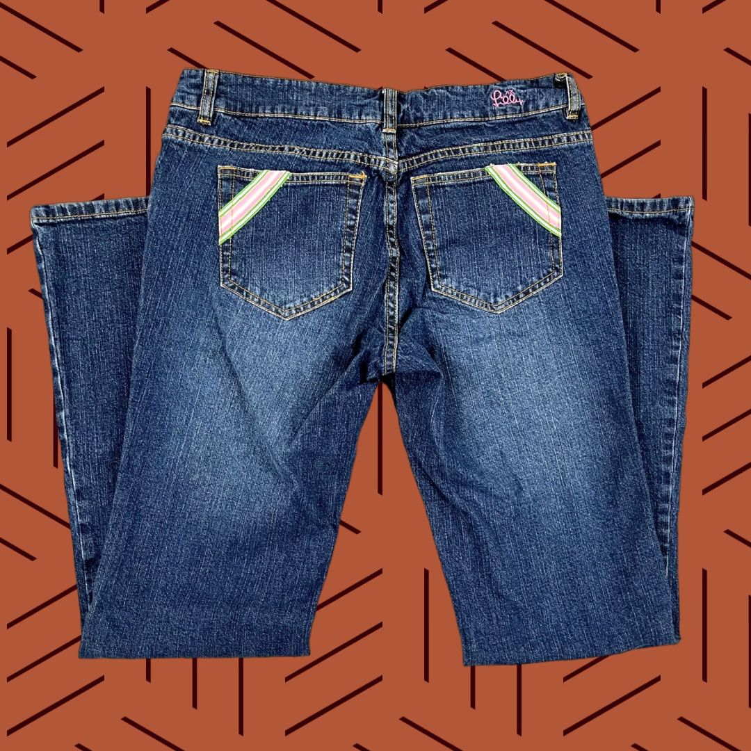 LILLY PULITZER Jeans Women Size 8 Bootcut Denim 32x32 Blue Embroidered Pockets 90s Preppy Womens