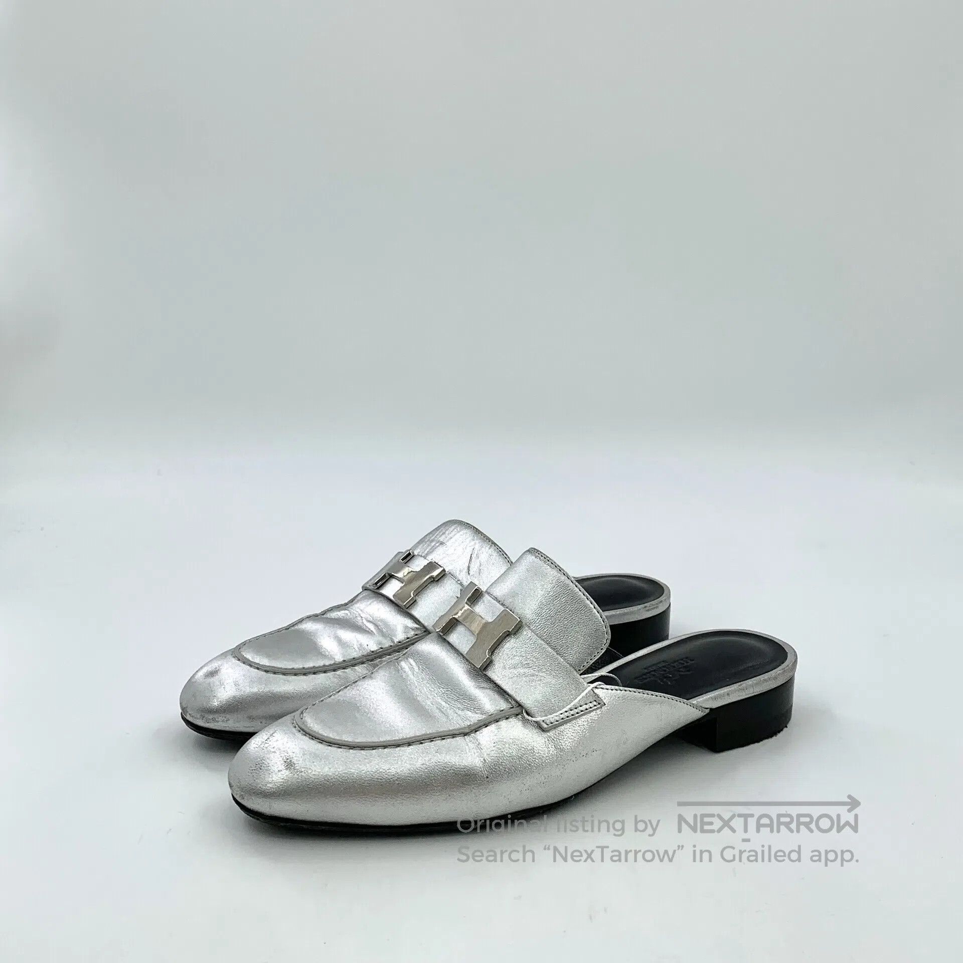 Hermes Hermes Silver goat leather casual flat back slipper| Size US 5.5 / IT 35.5 - 1 Thumbnail
