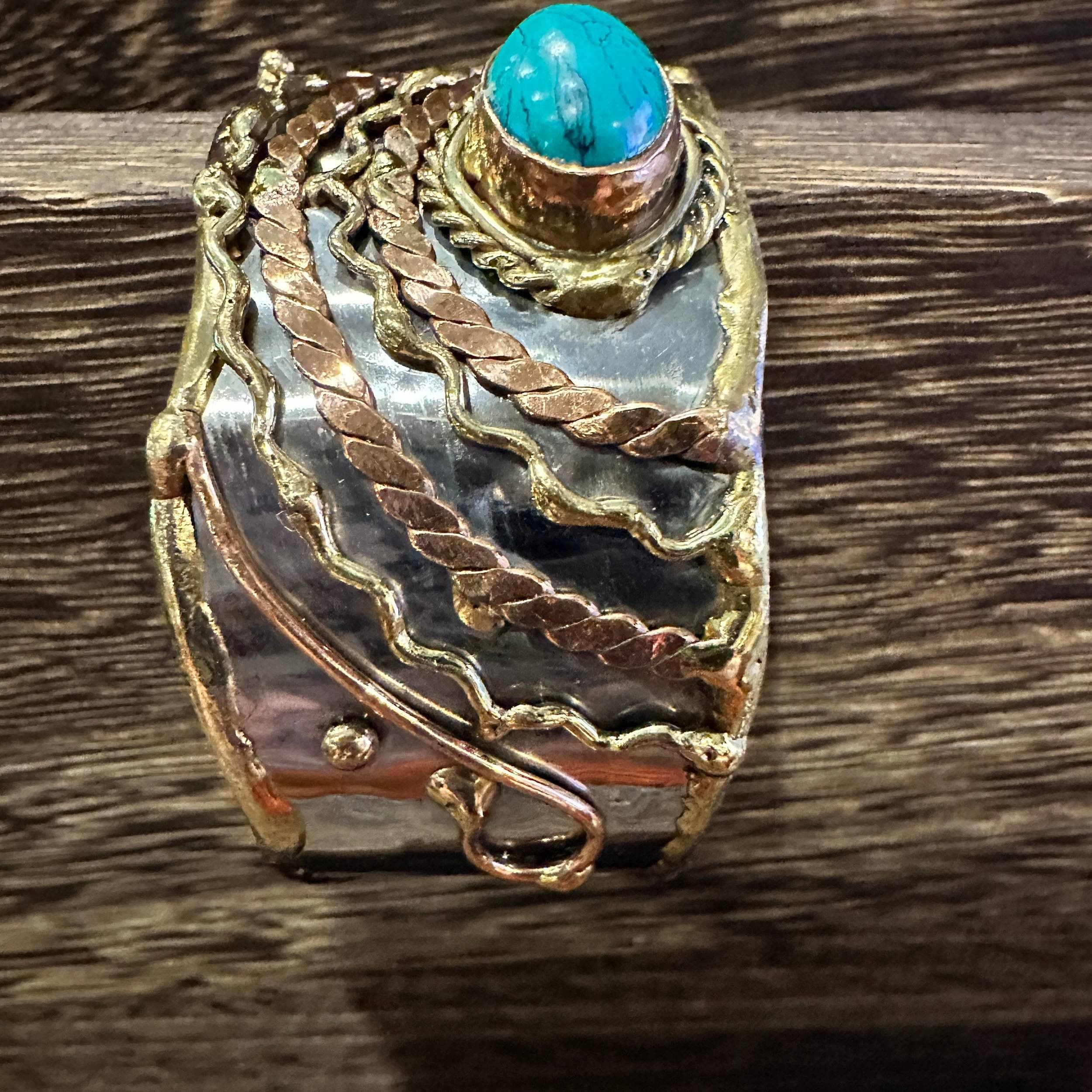 Other Turquoise Stone Cuff Bracelet - Handcrafted Adjustable Desig Size ONE SIZE - 6 Thumbnail