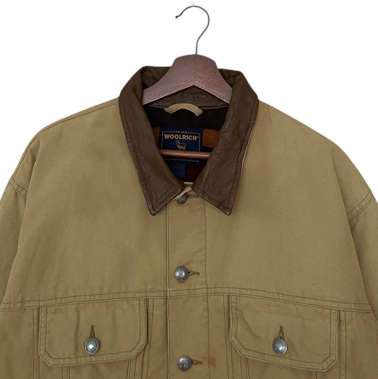 Vintage × Woolrich Woolen Mills Vintage Brand Woolrich Duck Canvas Trucker Jacket 1990s Size US L / EU 52-54 / 3 - 4 Thumbnail