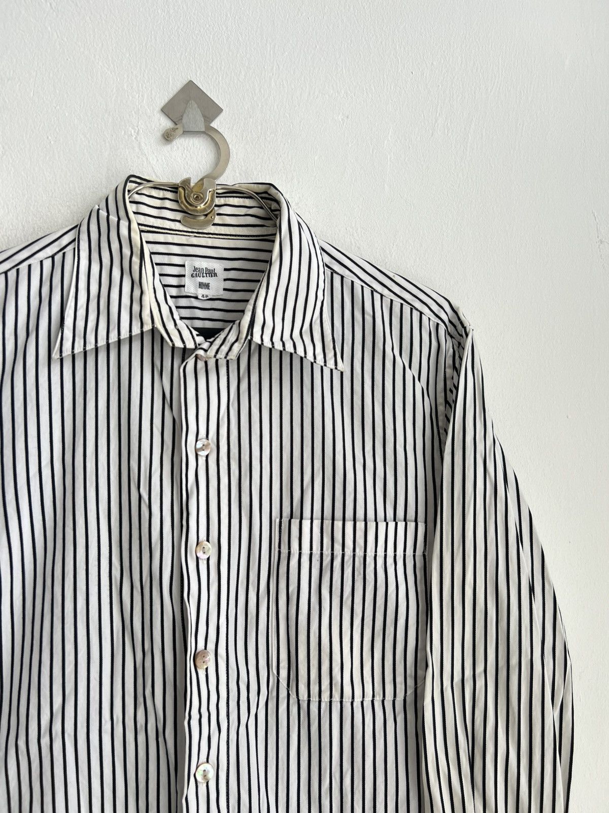 Jean Paul Gaultier 90s Jean Paul Gaultier Gentleman Cut Pinstriped Button Shirt Size US M / EU 48-50 / 2 - 3 Thumbnail