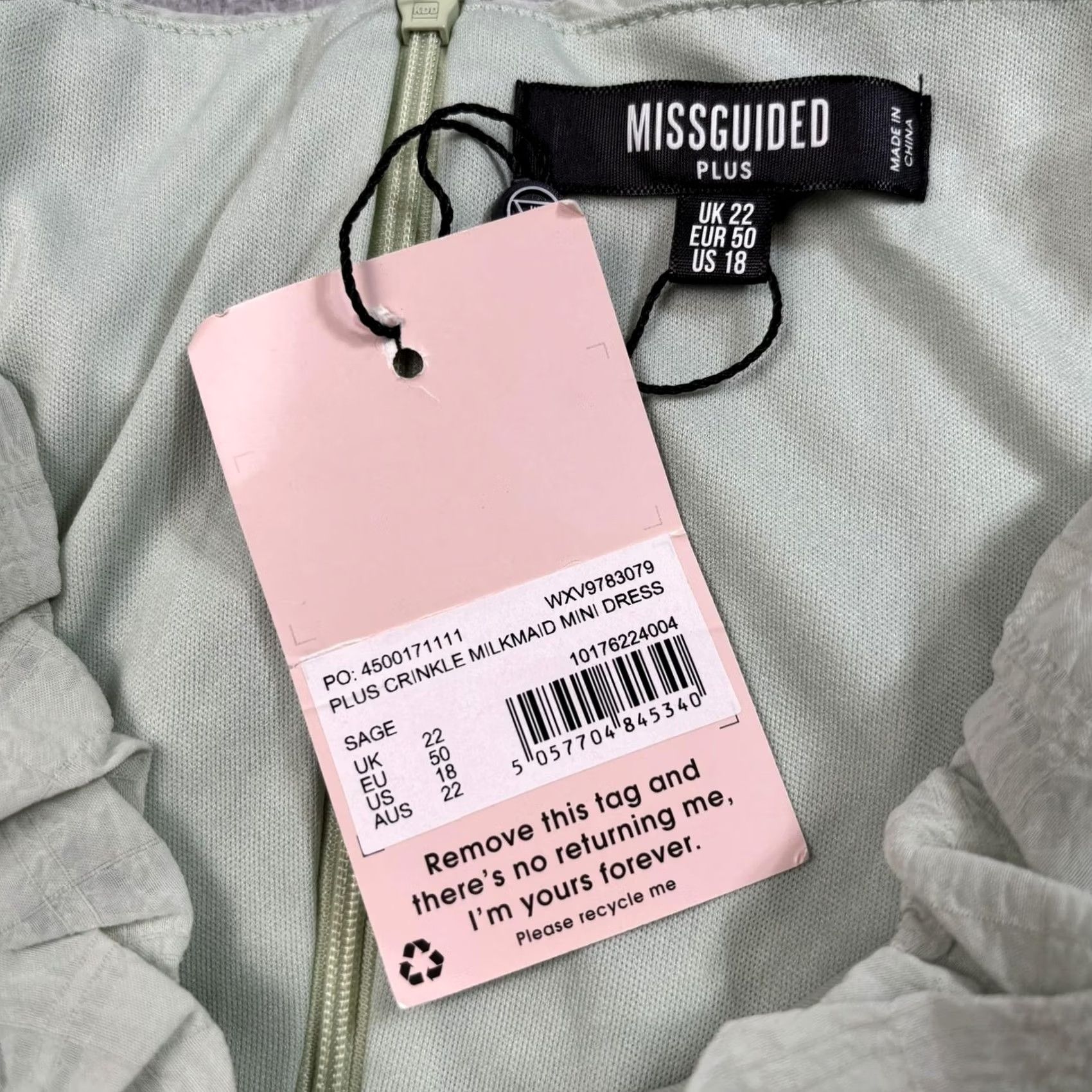 Missguided Missguided Plus Puff Mini Dress - Green - 18" Size Size XXL / US 16-18 / IT 52-54 - 5 Thumbnail
