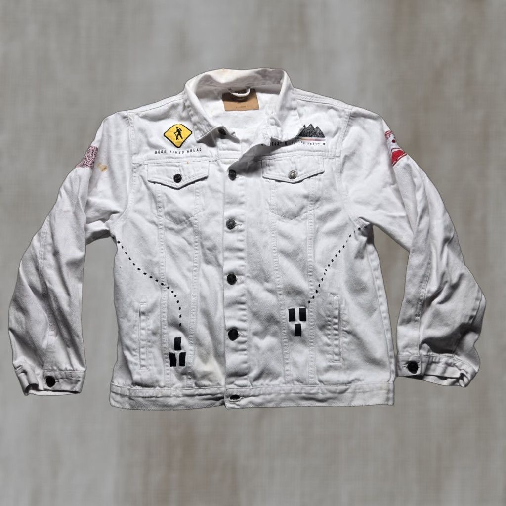 Vintage RUE21 White Denim Jacket - Women 2XL Trucker Button Up Cotton Long Sleeve 80s Casual Jacket Size 40" / US 18 - 1 Thumbnail