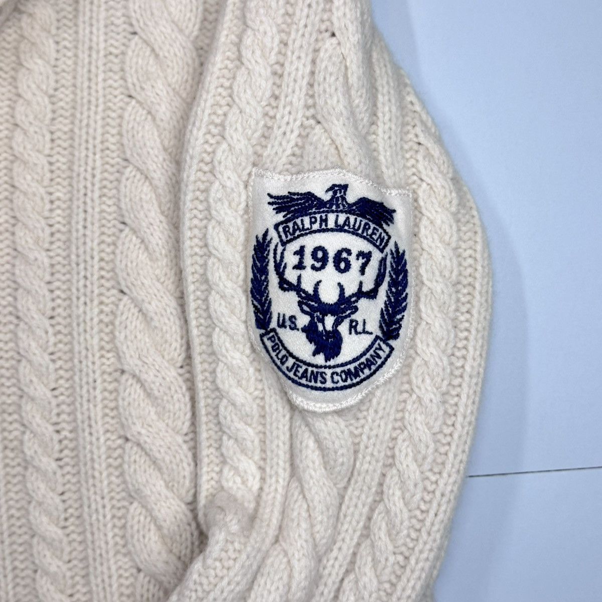 Ralph Lauren 90s Polo Jeans Company by Ralph Lauren 100% Wool Shawl Cable Size L / US 10 / IT 46 - 4 Thumbnail