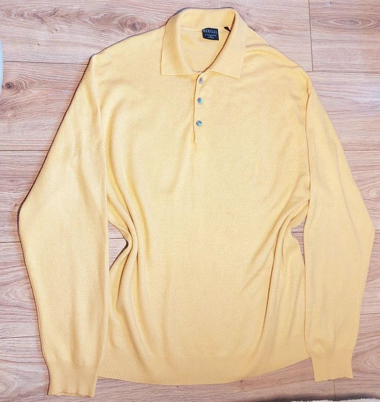 Vintage 55% silk 45% cashmere sweater jumper yellow luxury soft Size US XL / EU 56 / 4 - 1 Thumbnail