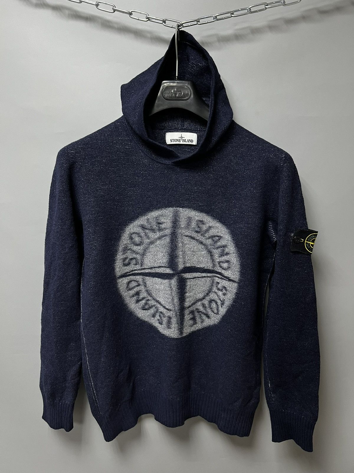 Stone Island Sweater Hoodie Lana Wool Big Logo in Blue, Men's