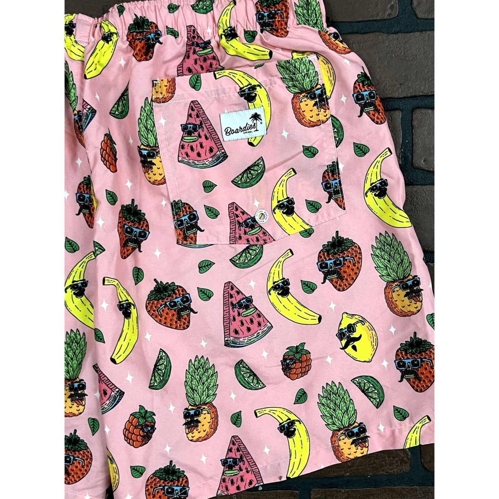 Vintage Trunks Men XL Swim Trunks Shorts Pink Tropical Cocktail Beach Breathable Drawstring Lined Polyester Size US 36 / EU 52 - 6 Thumbnail