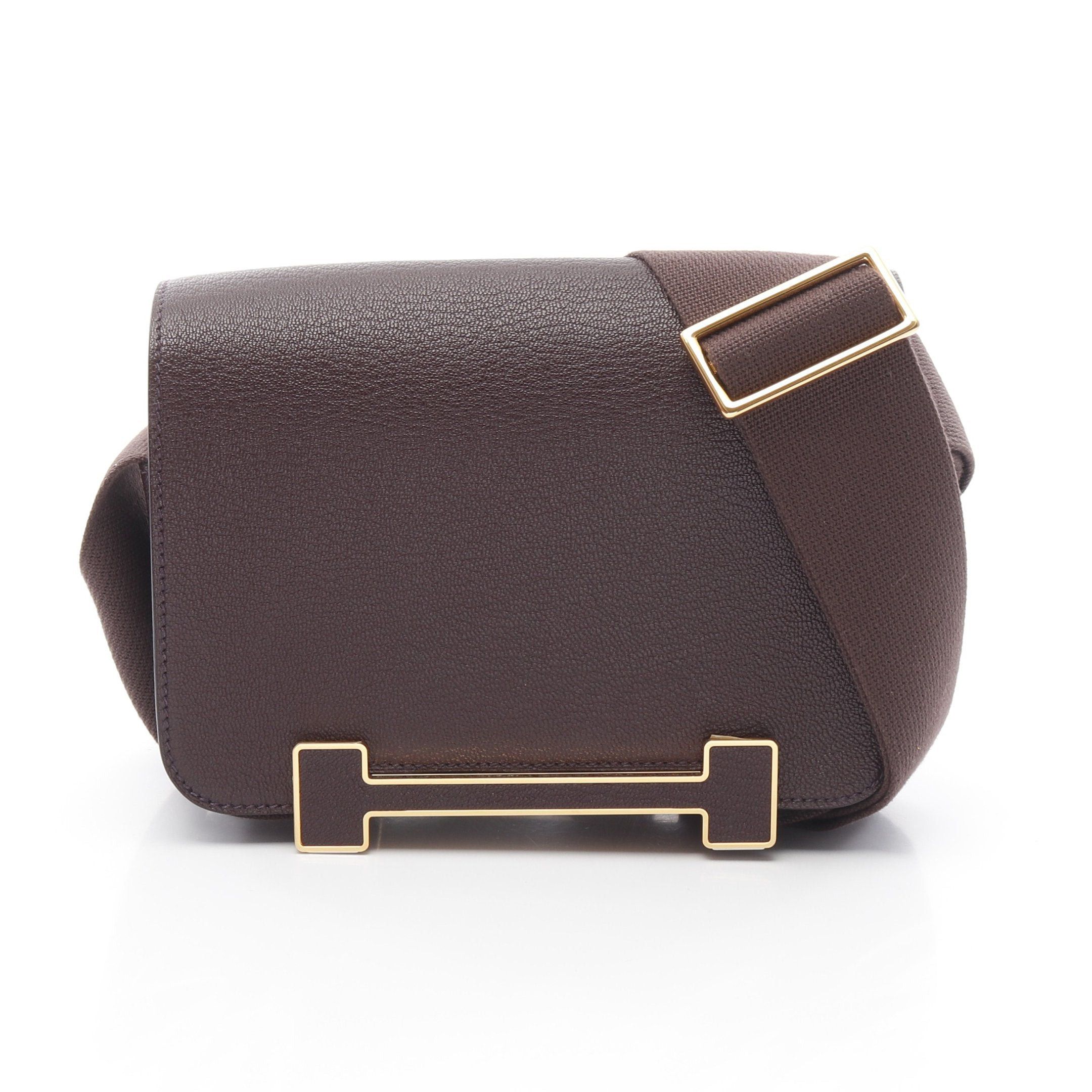Hermes Geta Rouge Serie Shoulder Bag Chevre Myzore Goatskin Dark Brown Gold Hardware U Stamp in Black, Women's