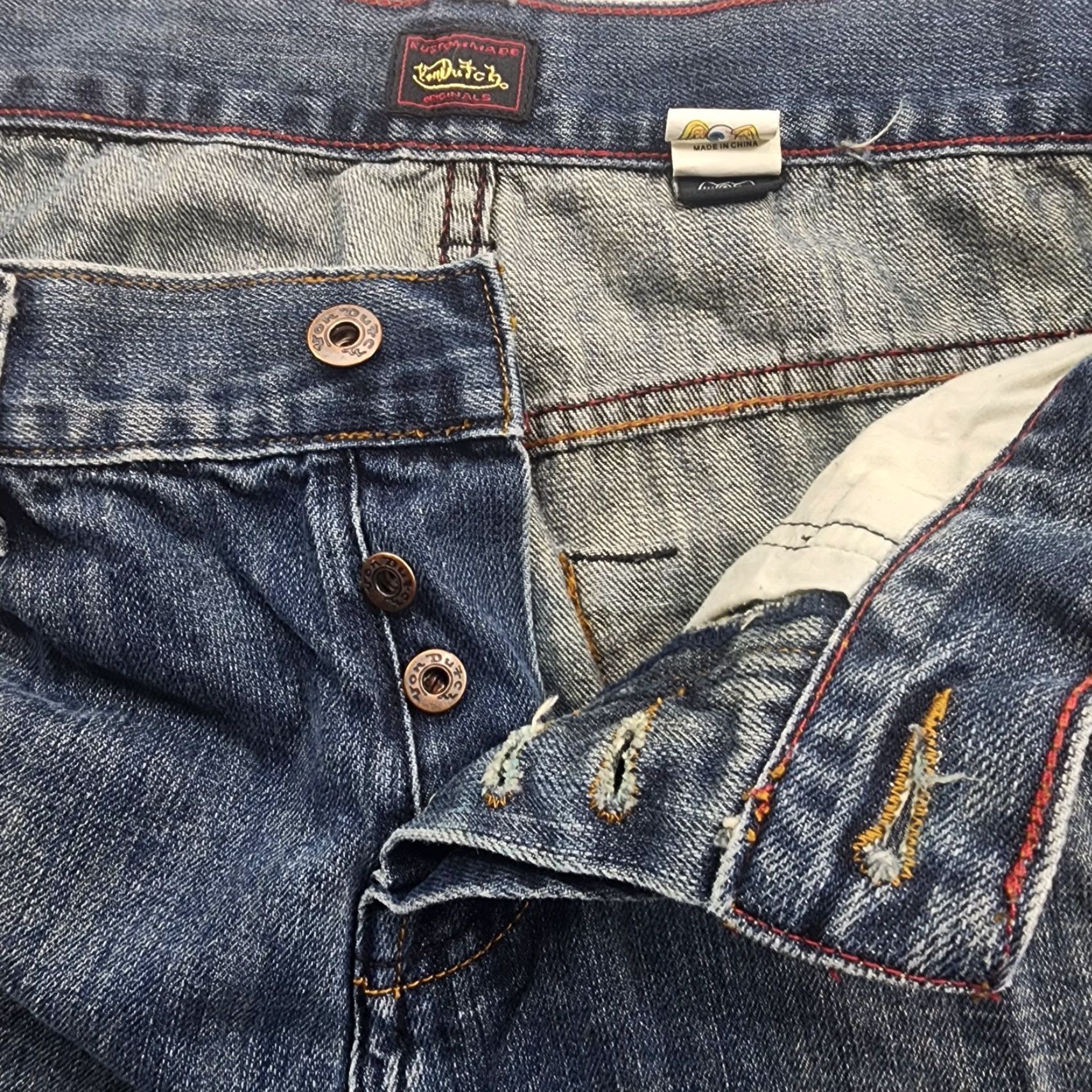 Von Dutch VINTAGE Von Dutch Jeans 31x32 Selvedge Blue Denim Button Fly Retro Rockabilly Mens Jeans 80s 90s Hipster Grunge USA Logo Size US 31 - 3 Thumbnail
