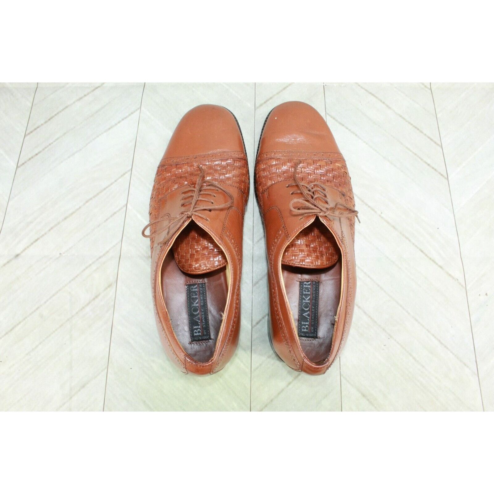 Leather × Stanley Blacker Stanley Blacker Men's Weave Cap Toe Dress Oxford Shoes Size US 10 / EU 43 - 7 Thumbnail