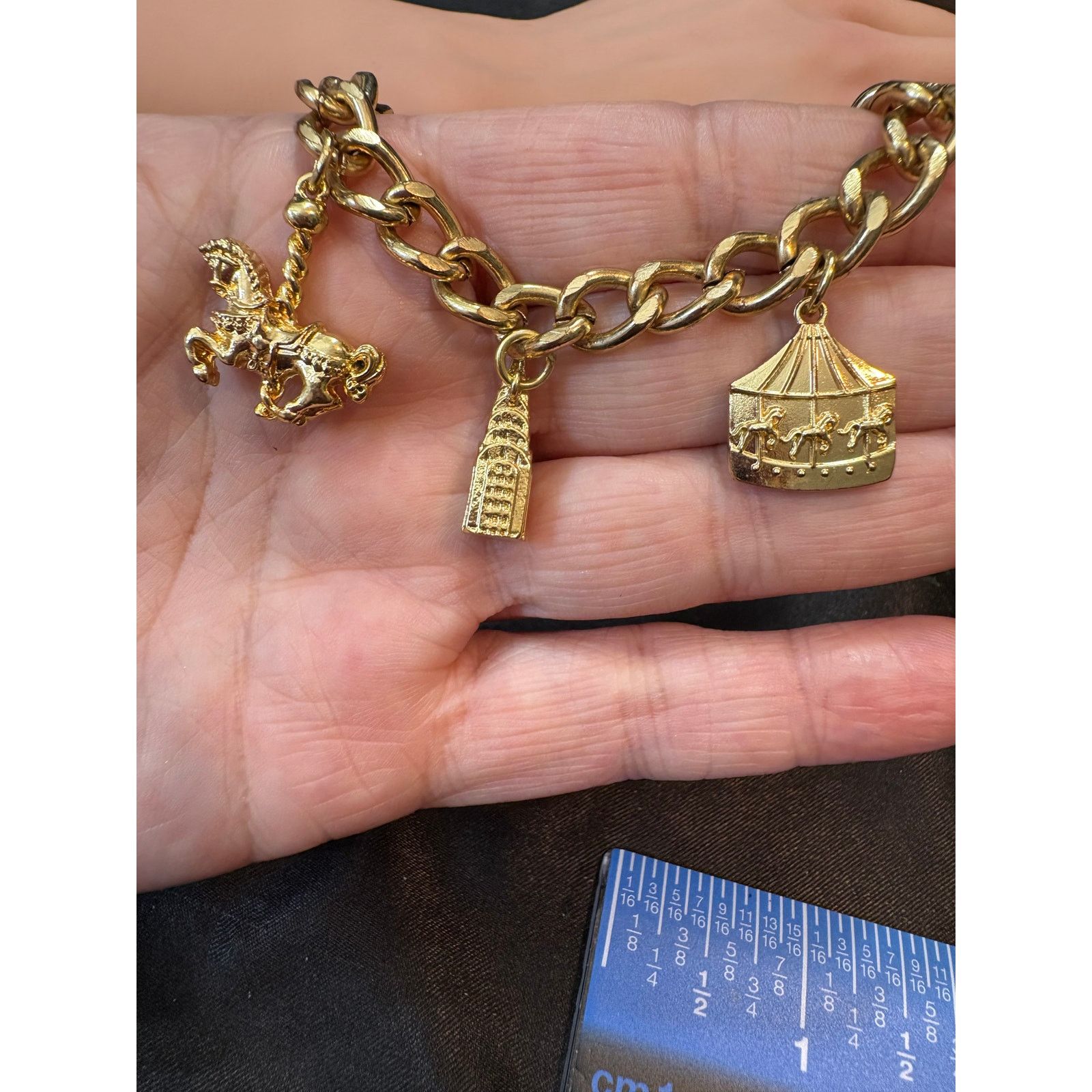 Escada Escada Gold-Tone Carousel Charm Bracelet Signature E 7.25" Size ONE SIZE - 6 Thumbnail