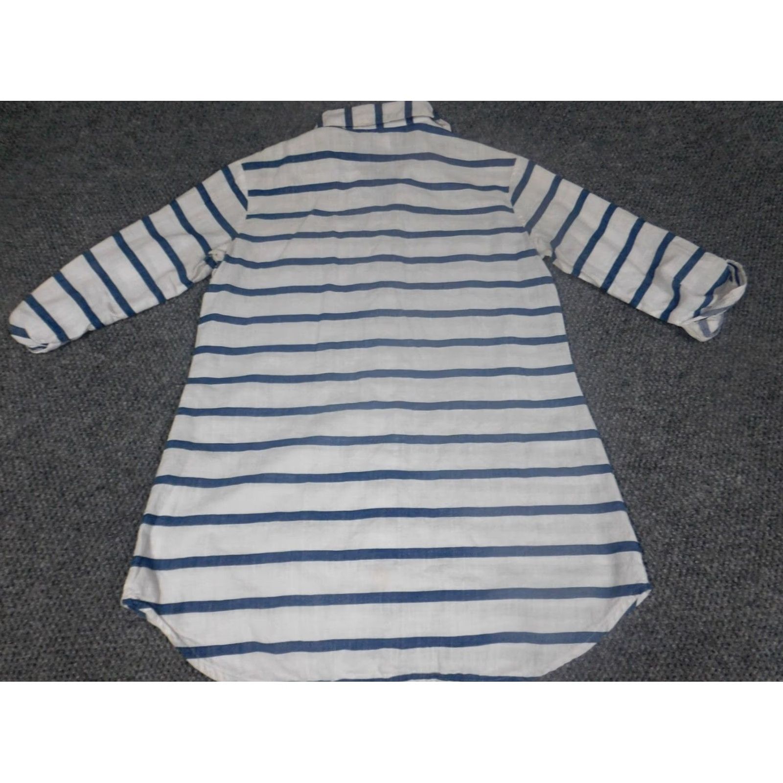 Vintage Dotti Blouse Shirt Womens Small Blue Striped Button Down Short Sleeve Casual Crew Neck Regular 100% Cotton Rayon Classic Breatherable Size S / US 4 / IT 40 - 6 Thumbnail
