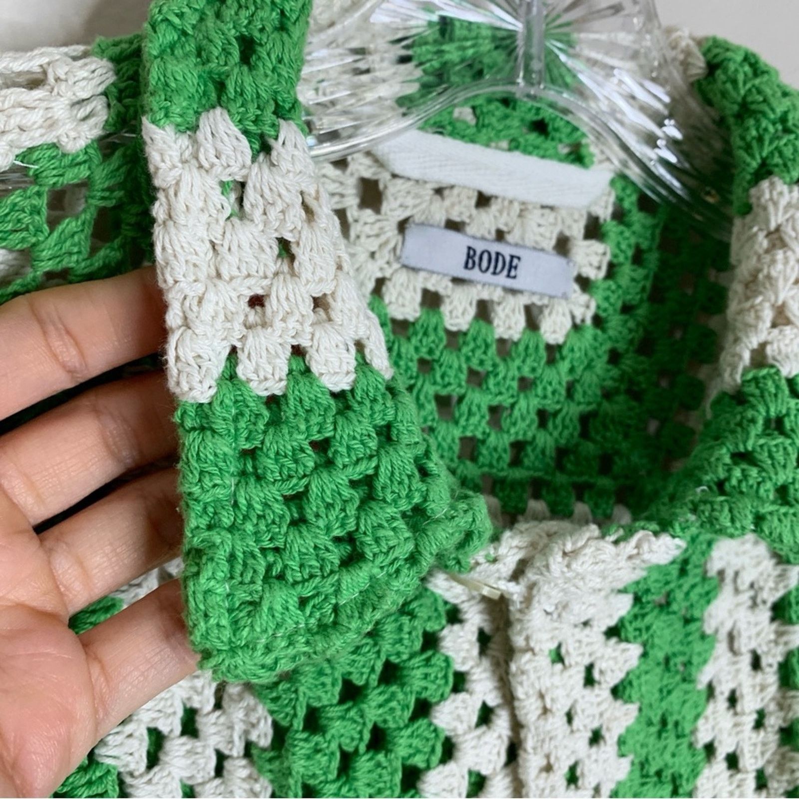 Bode Bode Crochet Shirt (Sz S/M) Flagship Striped Green Cream Size US M / EU 48-50 / 2 - 8 Thumbnail