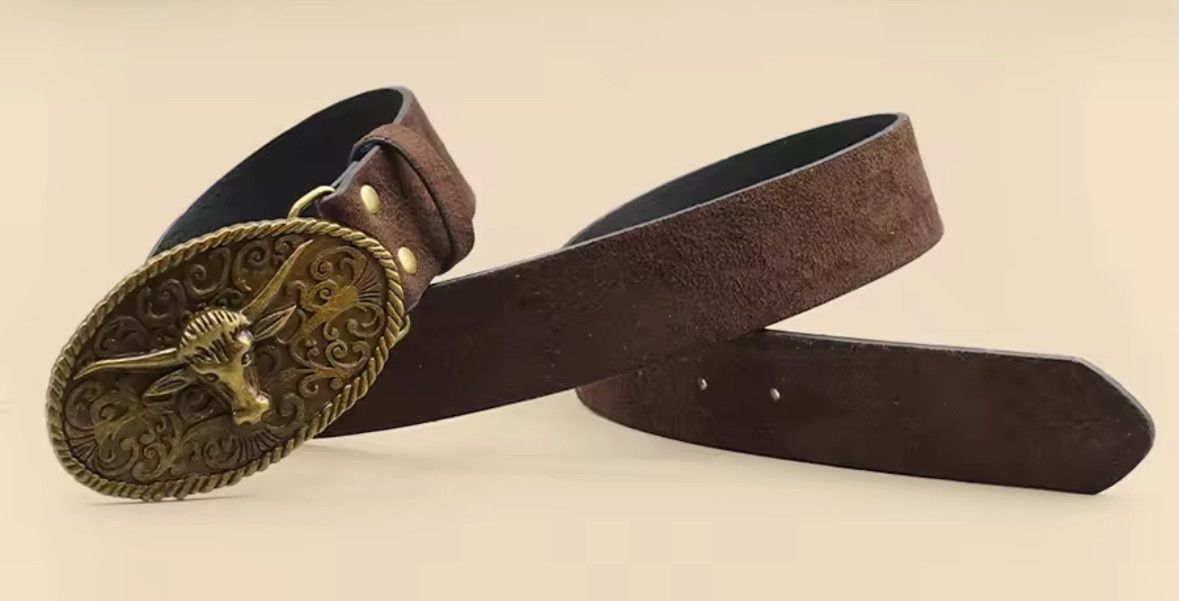 Other Unisex Trendy Western Retro Bullhead Buckle Belt Size 36 - 3 Thumbnail