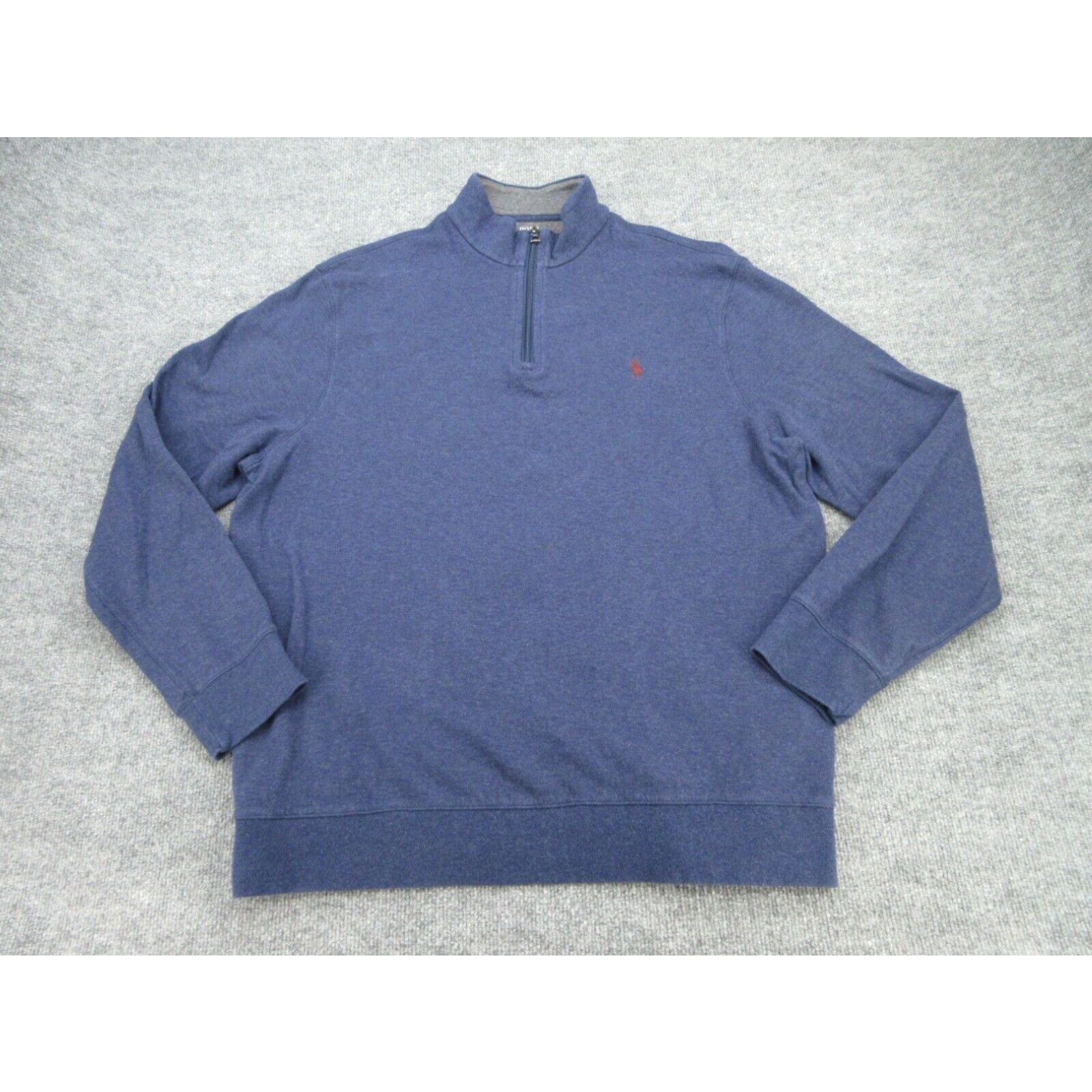 POLO RALPH good LAUREN Estate Rib Jumper Blue Quarter 1/4 Zip Mens XL