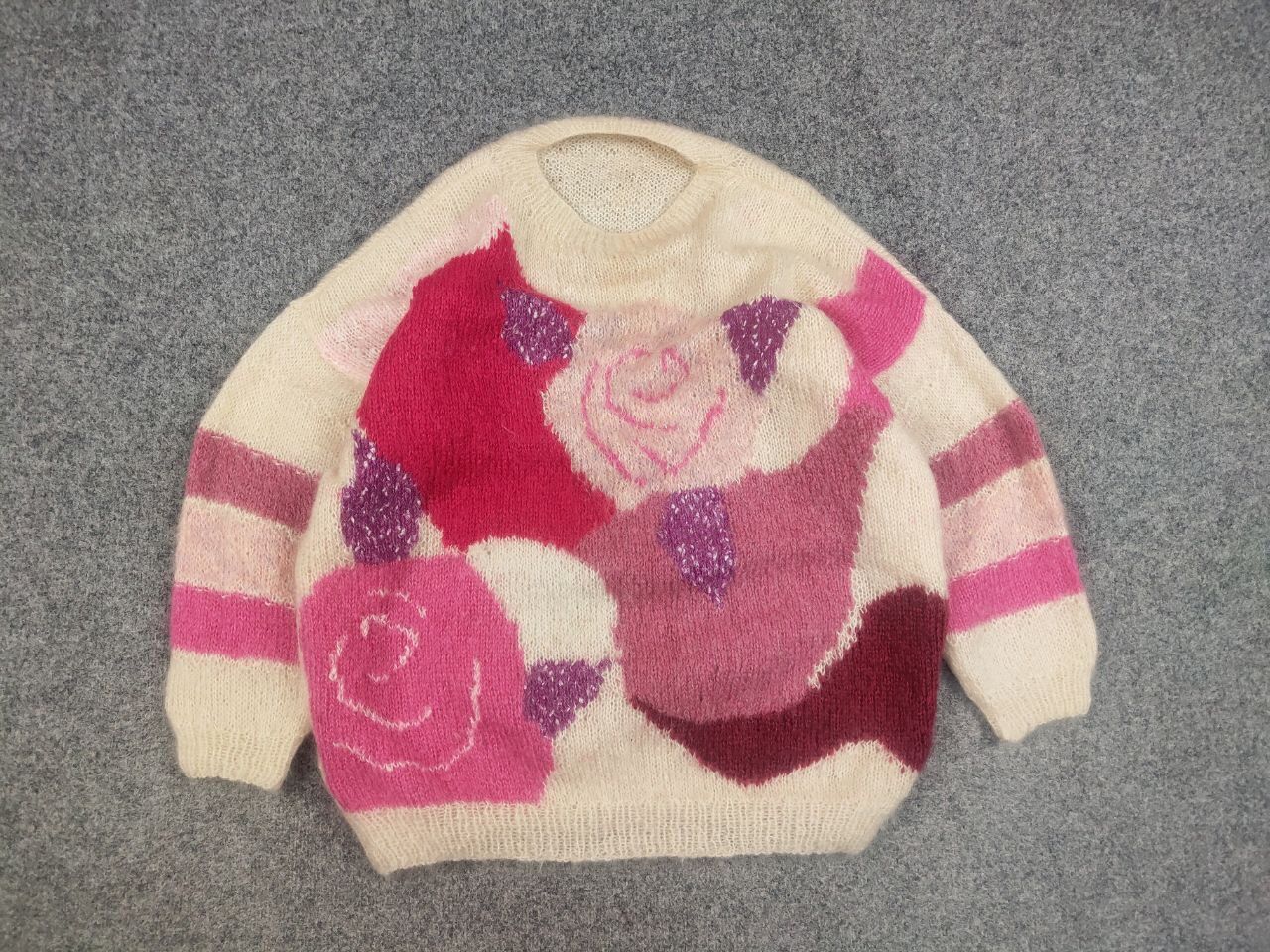Japanese Brand Vintage 80's Hand knitted Design Mohair Pink Beige Sweater Size XL / US 12-14 / IT 48-50 - 12 Thumbnail