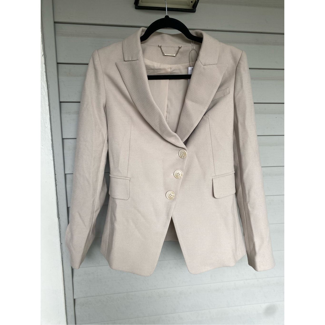 image of Elie Tahari NWT 3 Button Asymmetrical "oatmeal" Cream Blazer, Women's (Size Small)