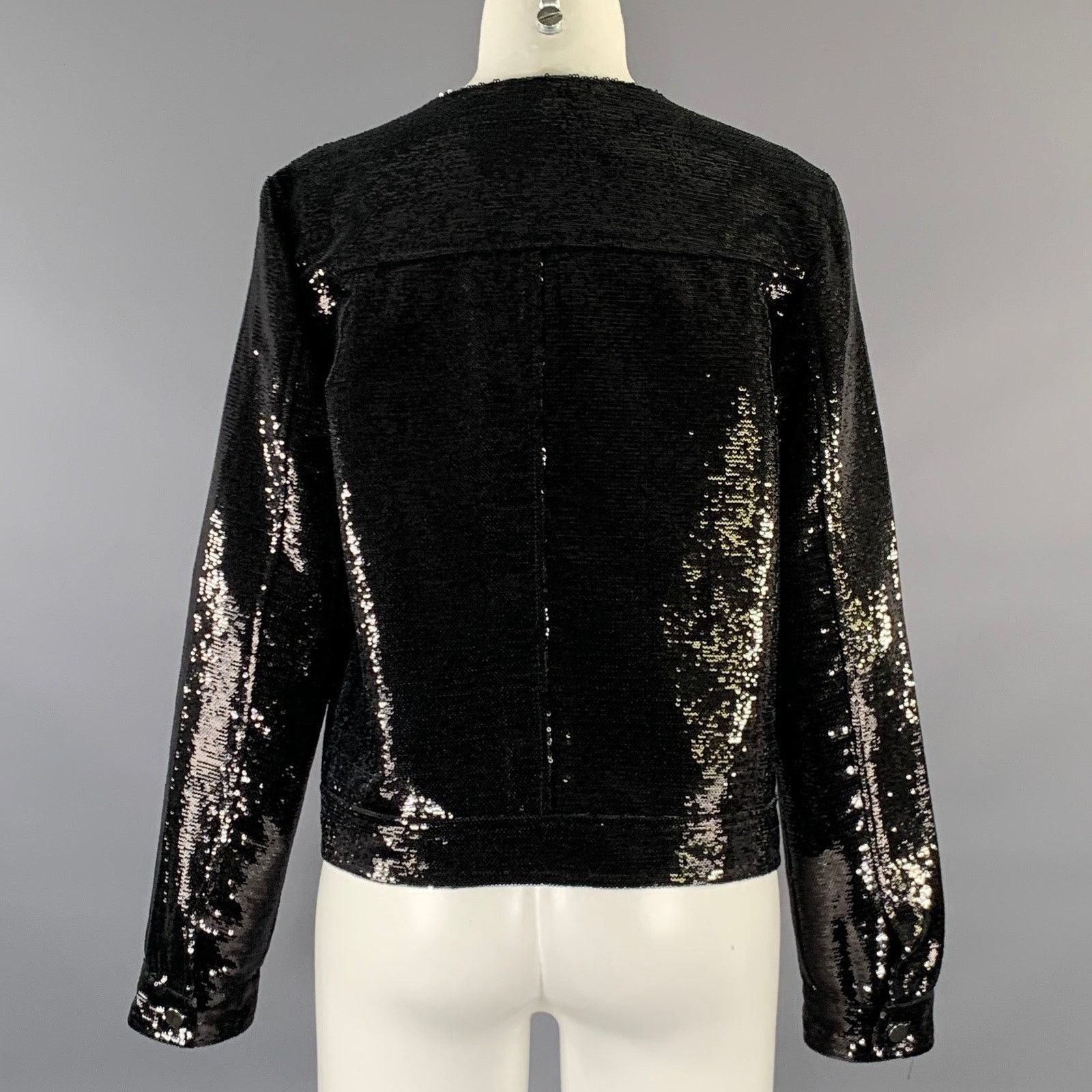Neiman Marcus NEIMAN MARCUS M Black Polyethylene Sequined Snap Jacket Size M / US 6-8 / IT 42-44 - 4 Thumbnail
