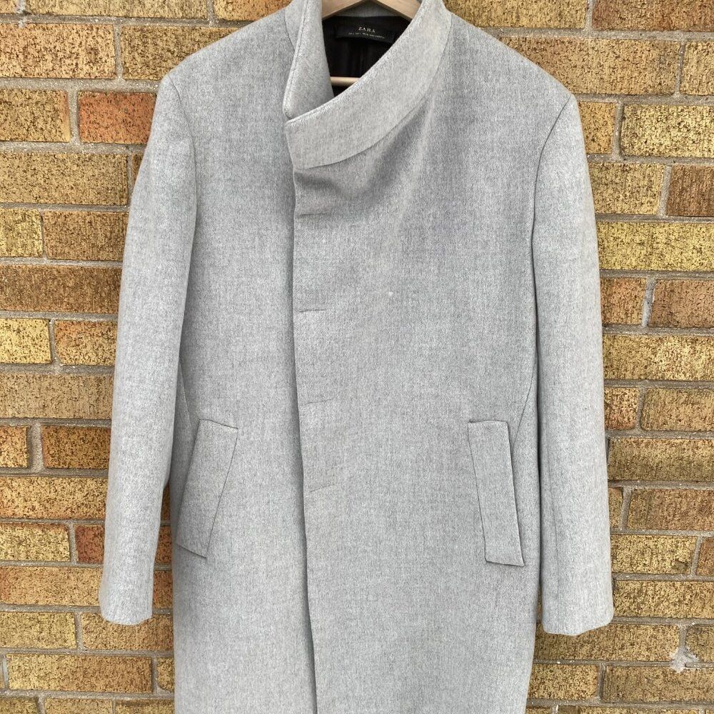 Zara Zara Man Asymmetric Collared Coat Jacket Large Gray Size US L / EU 52-54 / 3 - 5 Thumbnail