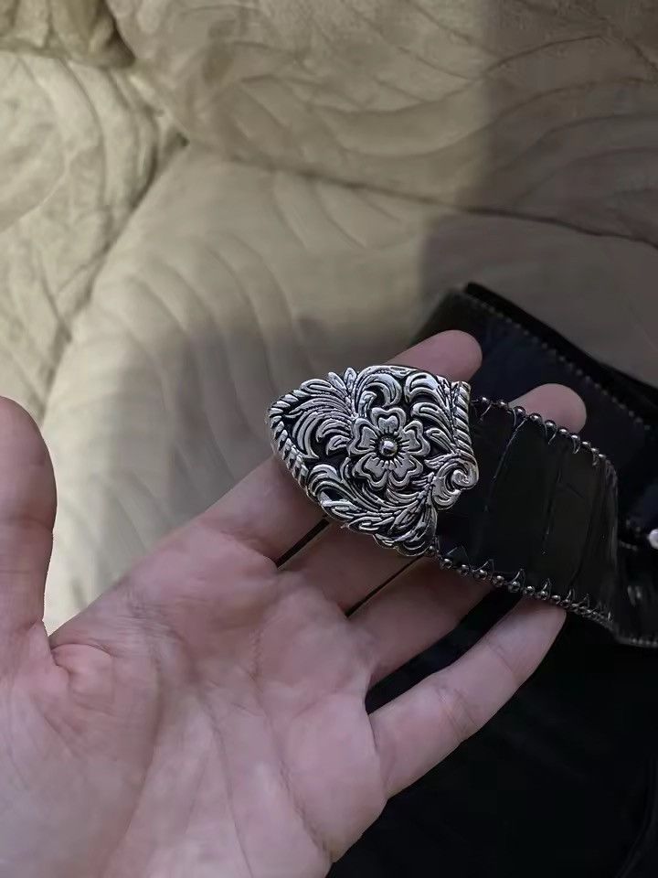 Japanese Brand Vintage style western silver crocodile pu leather belt Size 32 - 2 Thumbnail