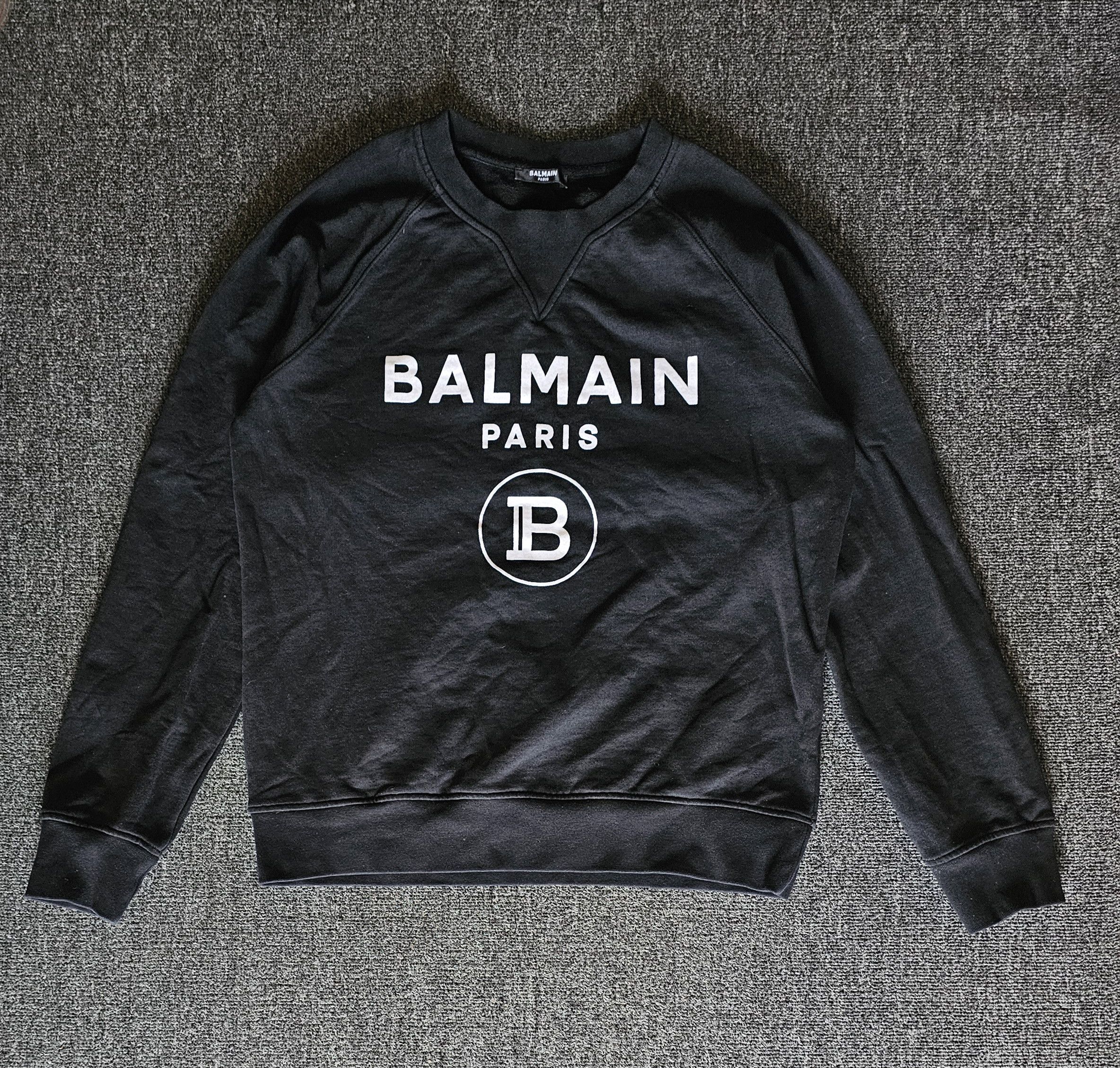 Balmain Balmain Men's Black Velvet Logo Sweatshirt Size M Size US L / EU 52-54 / 3 - 1 Thumbnail