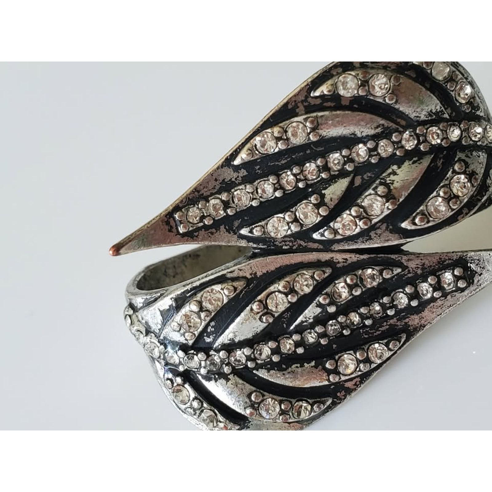 Other Vintage Double Leaf and Rhinestone Ring Size ONE SIZE - 6 Thumbnail