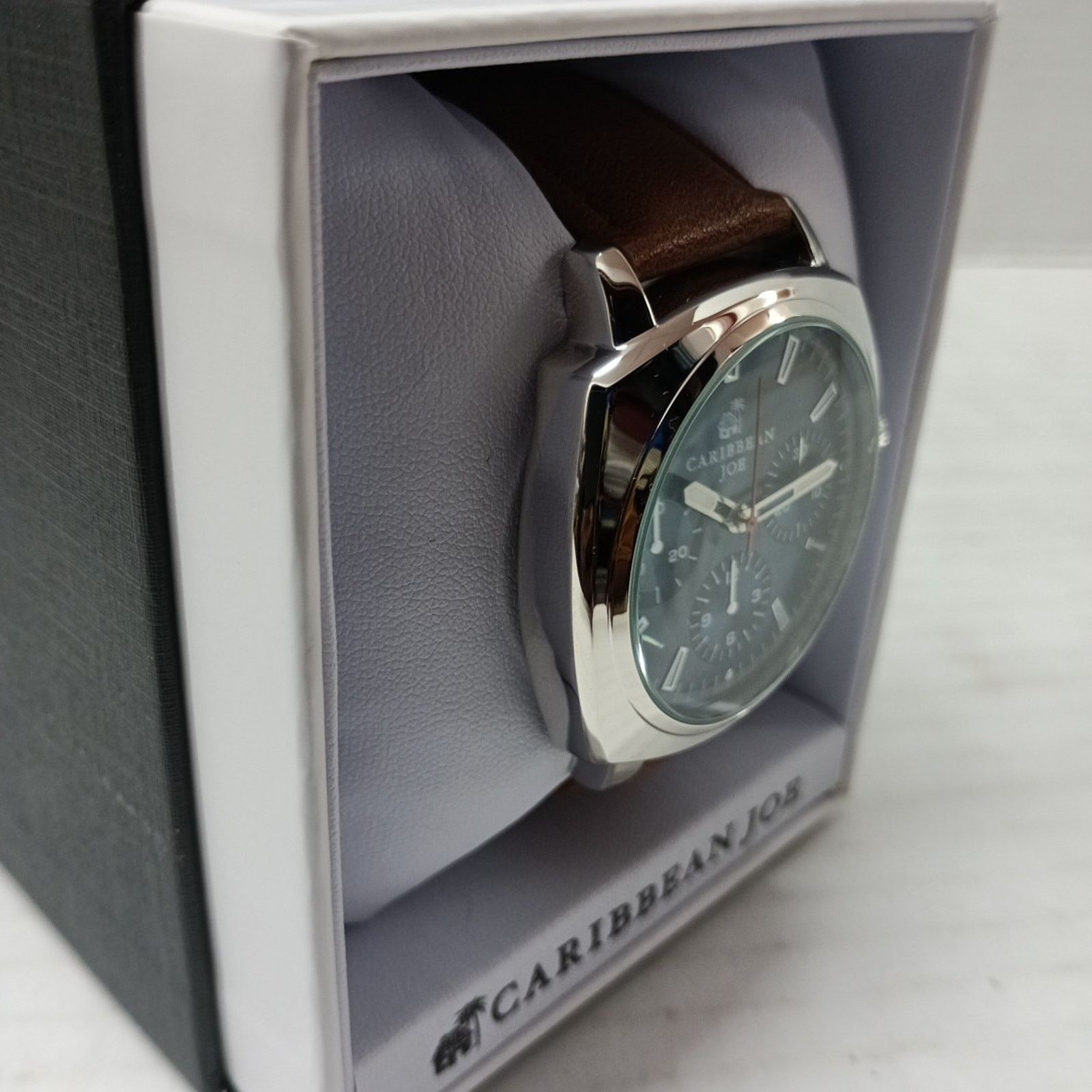 Caribbean Caribbean Joe Watch Men 44mm Case Brown Band Blue Dial Size ONE SIZE - 3 Thumbnail