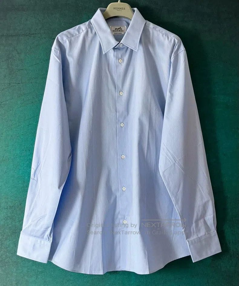 Hermes size 43 Classic Saddle Stitch H Embroidered Shirt