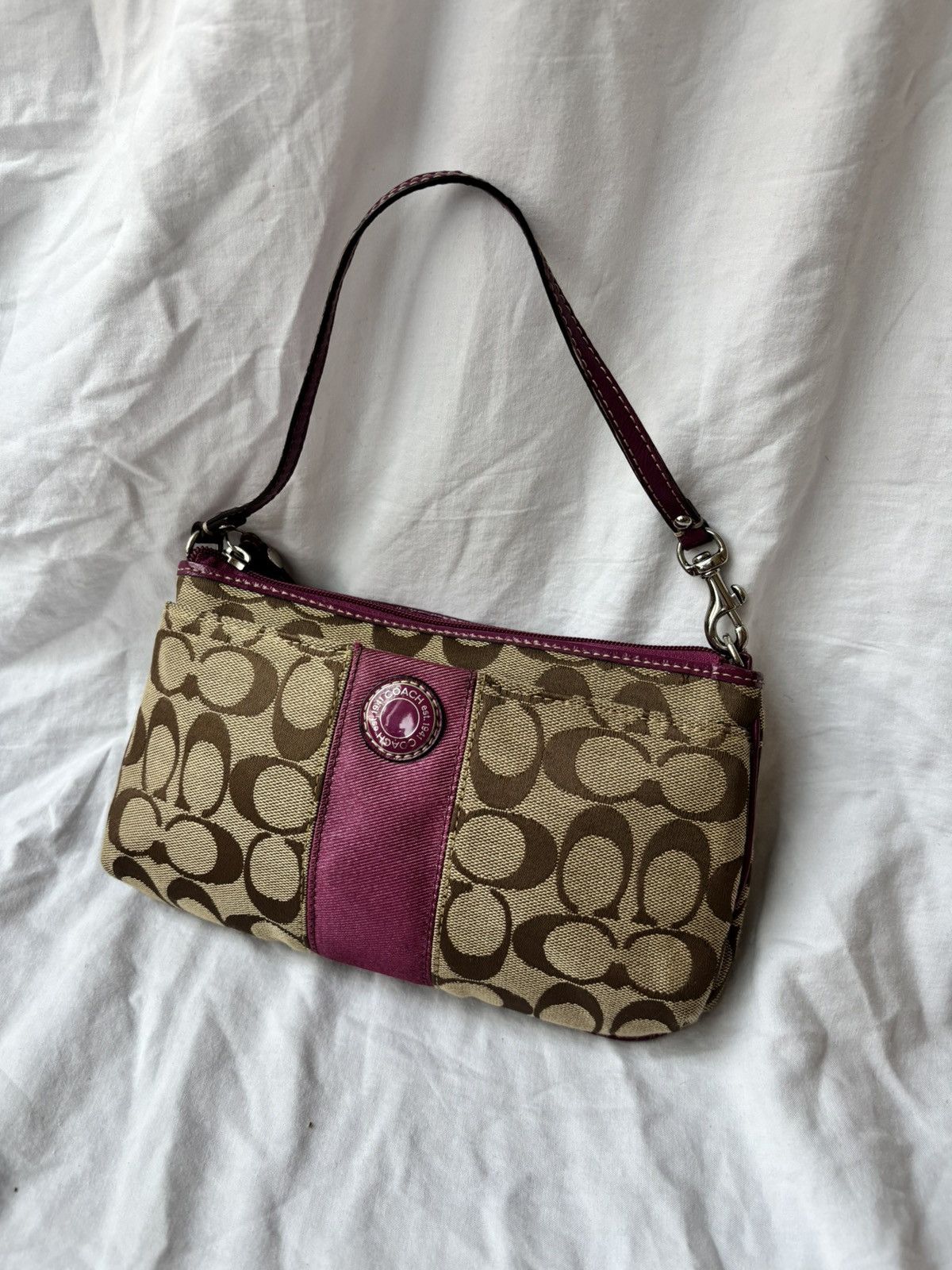 Vintage Coach Signature Jacquard Bag Brown & Magenta Y2K