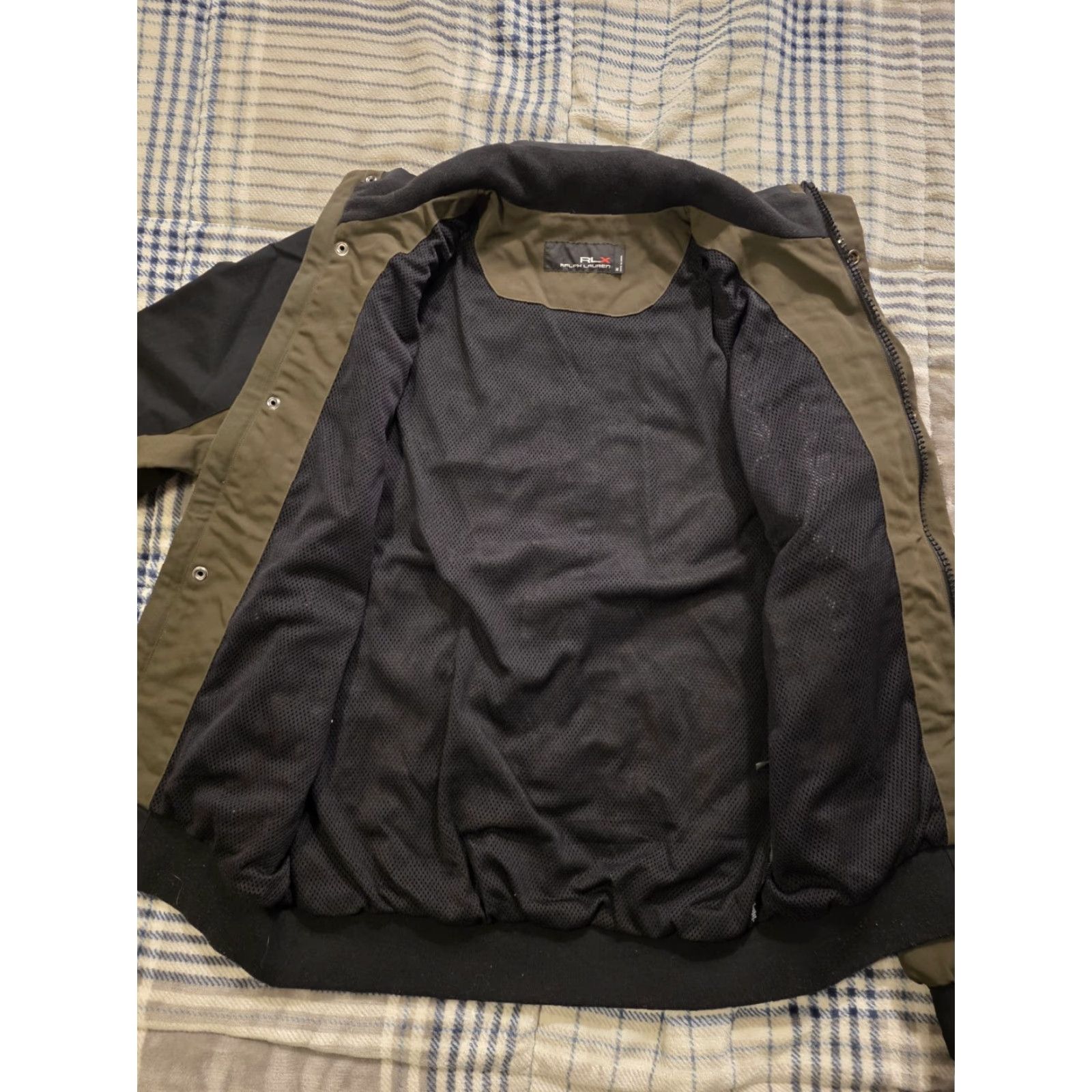 RLX Ralph Lauren RLX Ralph Lauren Full Zip Bomber Jacket Motorcycle Olive Green & Black Medium Shirt Mens M Green RLX Bomber Jacket Olive Green & Black Medium Mens Size US M / EU 48-50 / 2 - 3 Thumbnail