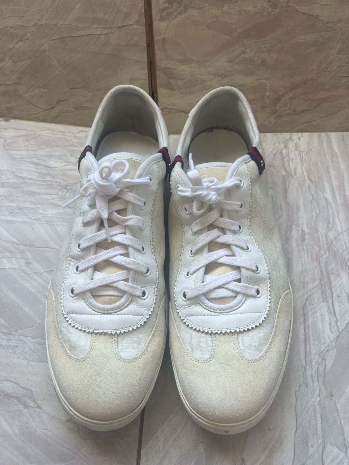 Gucci Authentic GUCCI Men's GG Monogram Canvas & White Suede Size US 11.5 / EU 44-45 - 3 Thumbnail