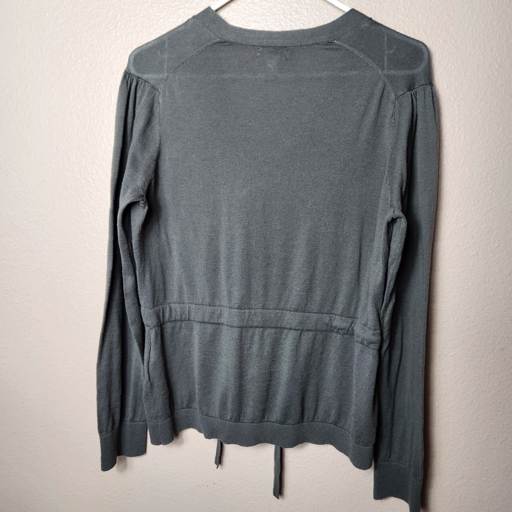 Lands' End Lands' End Womens Olive 100% Cotton Buttonfront Tie Waist Cardigan-Size L Women Cardigan Vintage? No Size L / US 10 / IT 46 - 4 Thumbnail