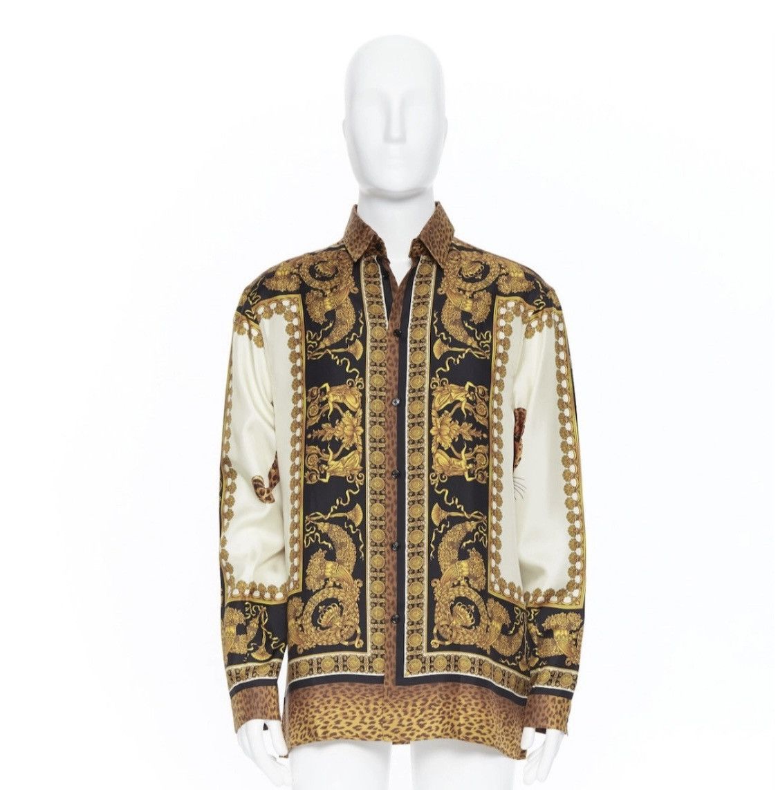 image of Versace Leopard Silk Shirt in Mix, Men's (Size XL)