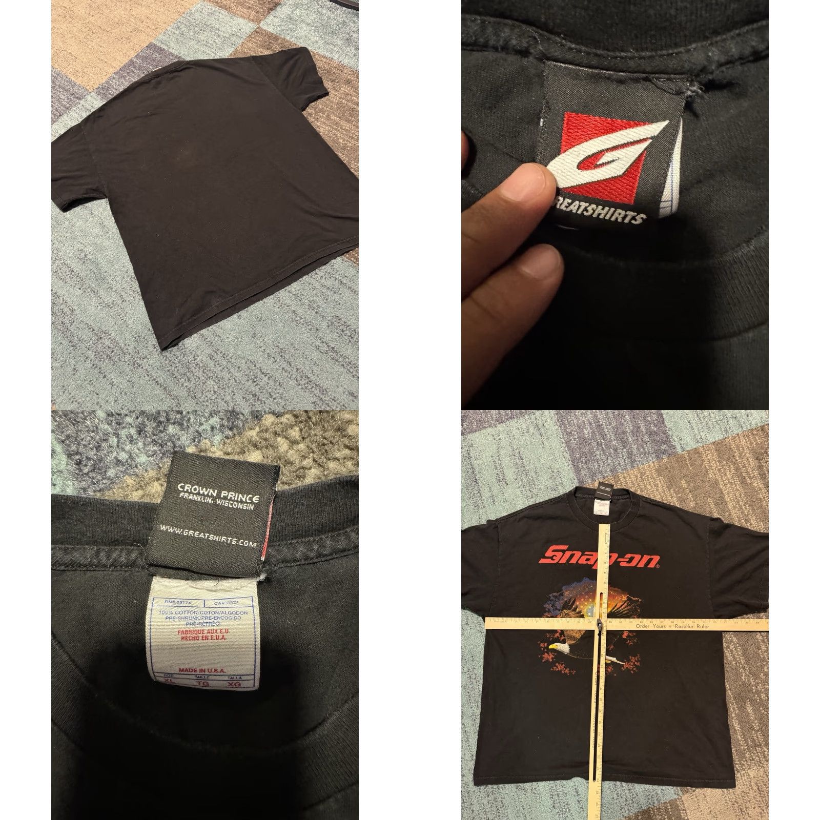 Vintage VTG Y2K Snap On Tools Eagle American Flag Tee Mens Black XL USA Single Stitch T-Shirt Classic 90s USA Staff? Size US XL / EU 56 / 4 - 8 Thumbnail