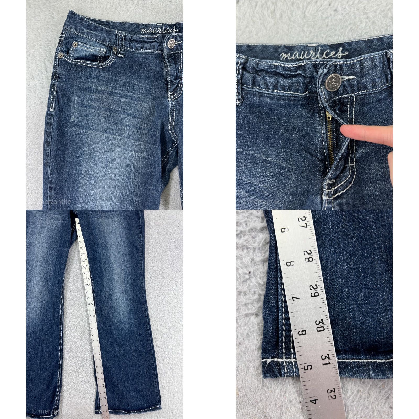 Vintage Maurices Jeans Womens 13 Blue Denim Bootcut Embroidered Cotton Blend Size 34" / US 12 / IT 48 - 8 Thumbnail
