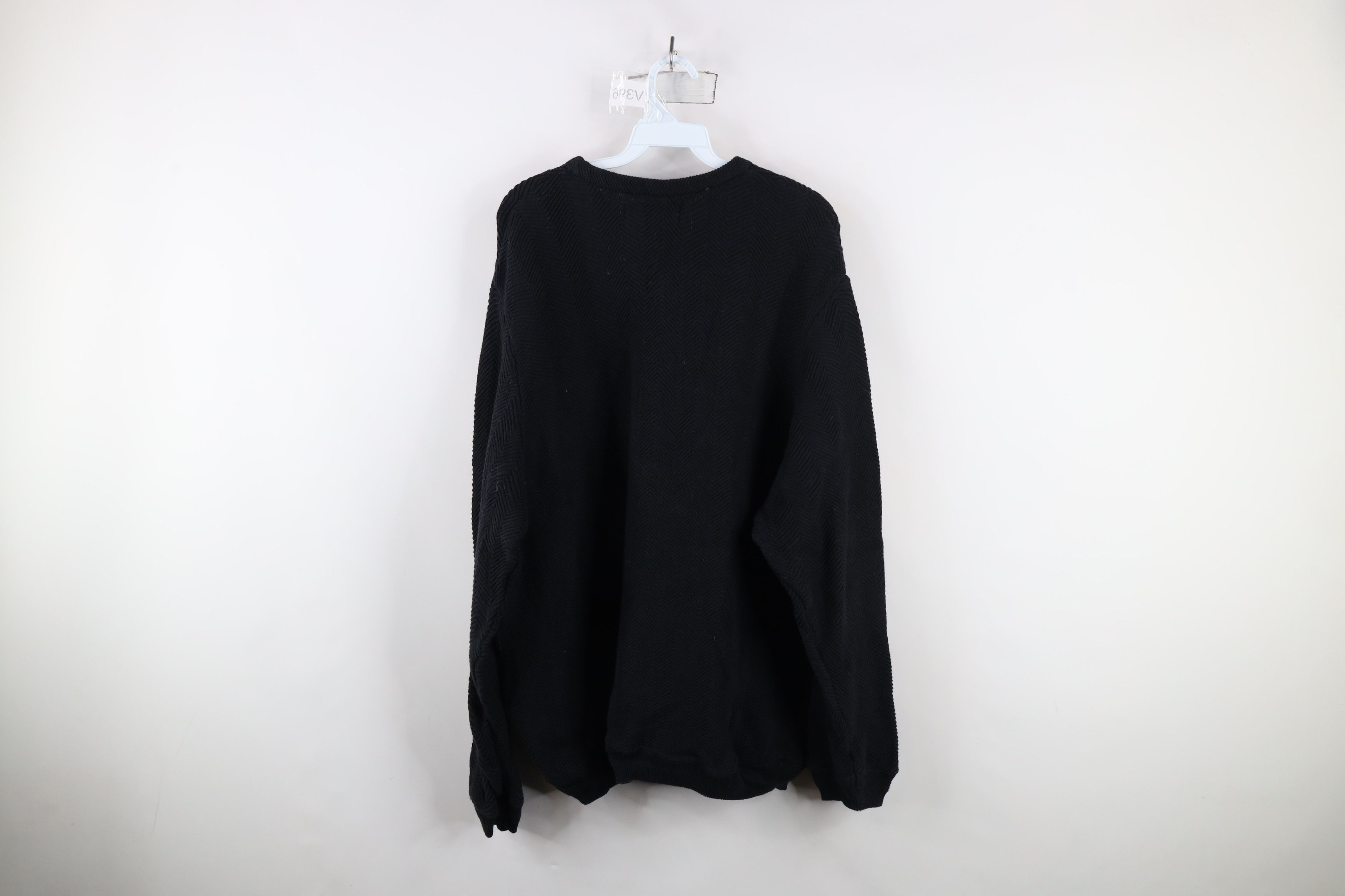 Vintage Vintage 90s Streetwear Cotton Herringbone Knit Sweater Black Size US XXL / EU 58 / 5 - 6 Thumbnail