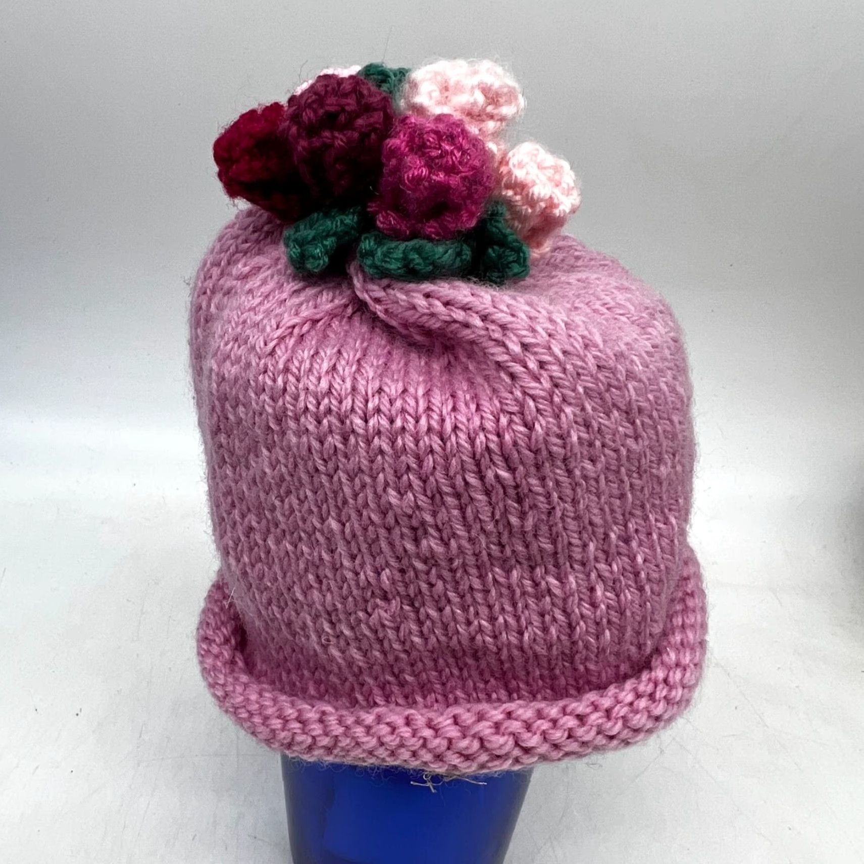 Pinko VINTAGE Gwynne Hand Knit Beanie Stocking Cap Hat One Size Pink Floral Tassel Adult Women M Knit Beanie Womens, Pink Size ONE SIZE - 2 Thumbnail