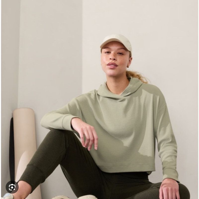 Athleta Athleta Light Sage Green Ribbed Knit Hooded Cropped Size S Size S / US 4 / IT 40 - 1 Thumbnail