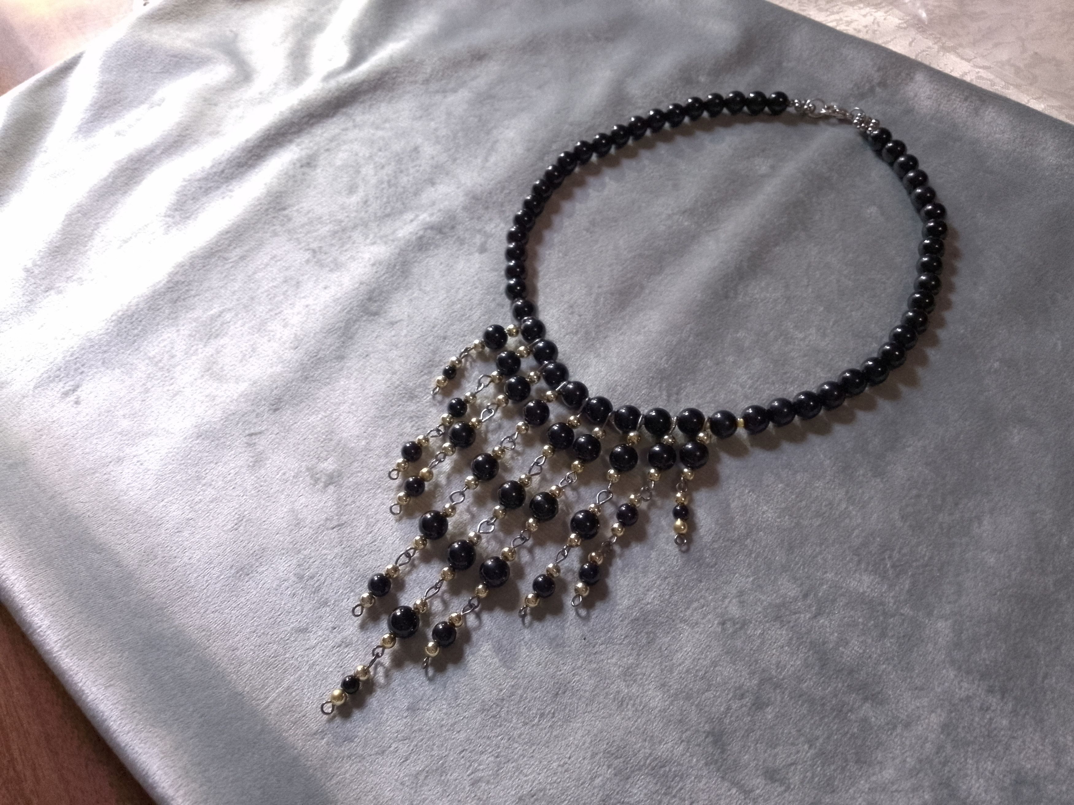 Handmade Necklace Black Pearls Bangs Elegant Size ONE SIZE - 2 Thumbnail