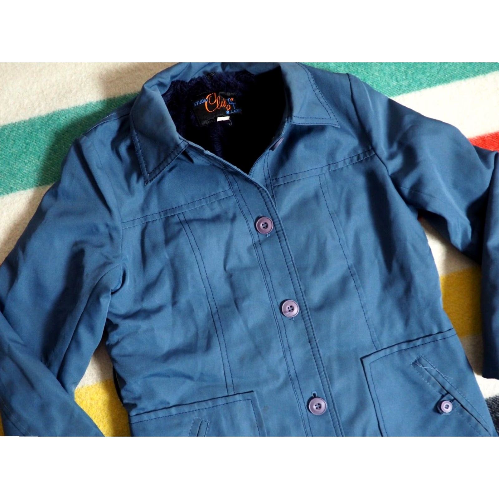 Vintage VINTAGE Studio Club 4H Coat Navy Blue Shearling Lined 60s 70s Wool Poly Geeks Secretary Look Womens S Size S / US 4 / IT 40 - 3 Thumbnail
