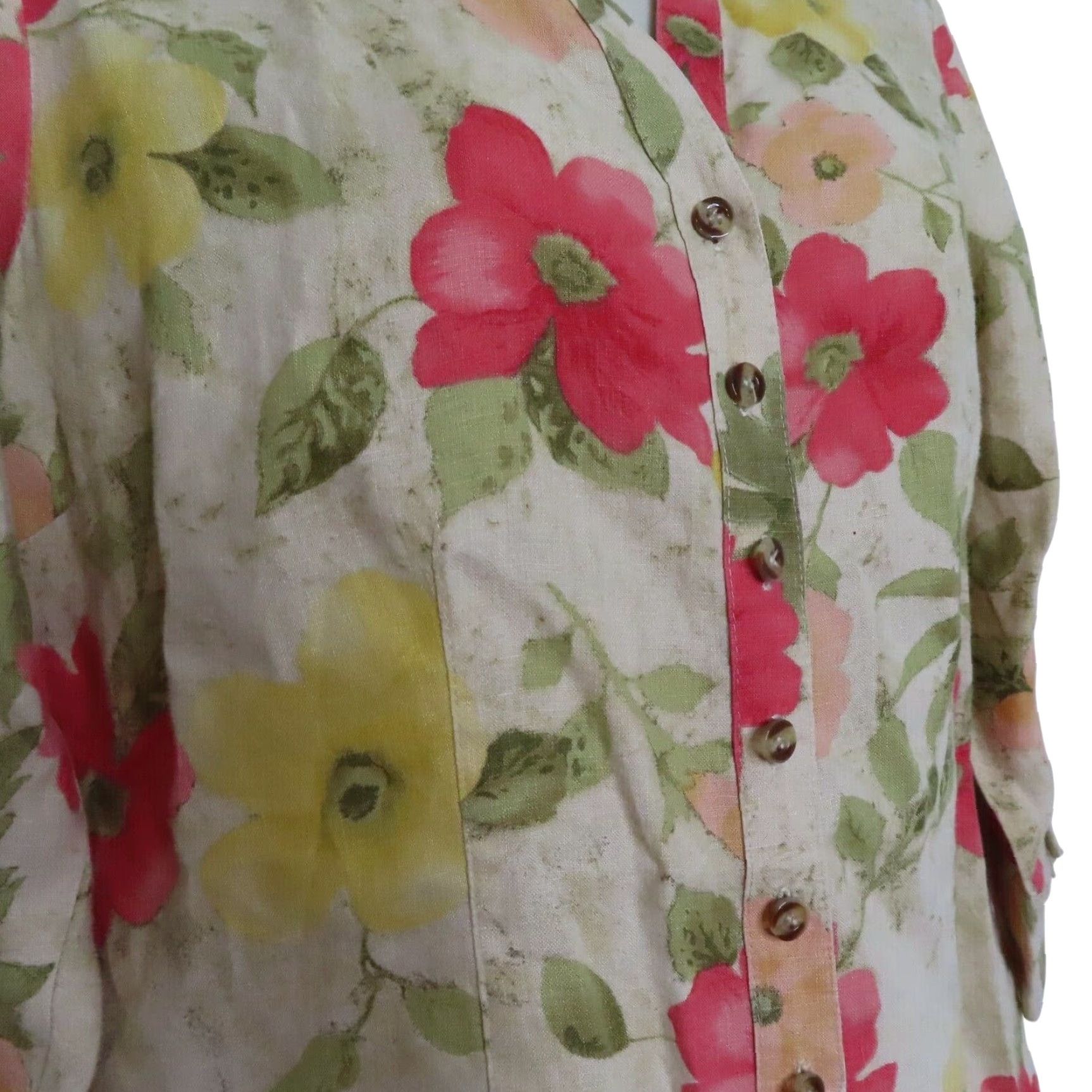 JM Collection JM Collection Women Petites 4P Linen Button Front Collared Floral Blouse Shirt 3/4 Sleeve Multicolor Size S / US 4 / IT 40 - 3 Thumbnail